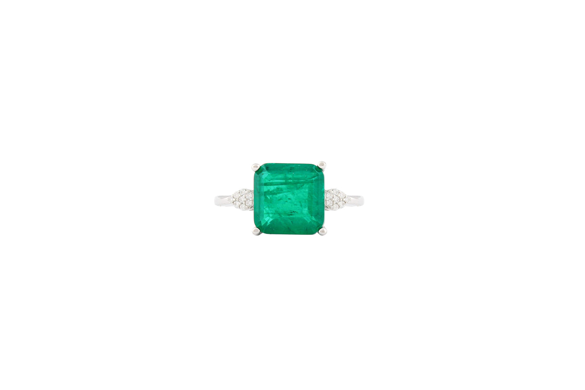 Asfour Crystal Drew Ring With Emerald Zircon Stone In 925 Sterling Silver RD0029-G-7