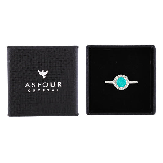 Asfour Crystal Drew Rind With Round Aquamarine Design In 925 Sterling Silver RD0030-GC-7