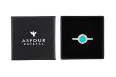 Asfour Crystal Drew Rind With Round Aquamarine Design In 925 Sterling Silver RD0030-GC-7