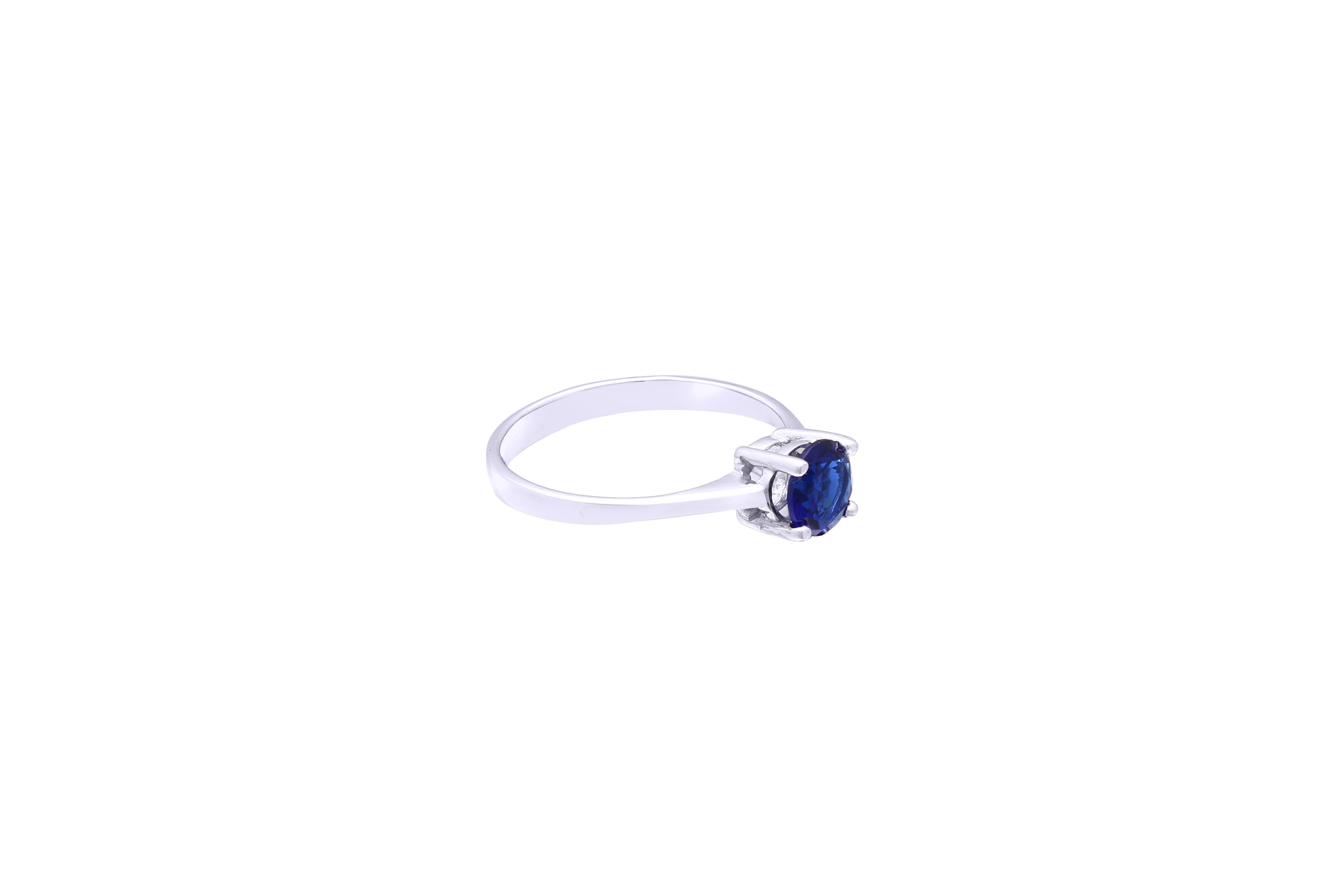 Asfour Crystal A Drew Ring Made Of 925 Sterling Silver ( Size 10 ) Inlaid With Blue Round Zircon Stone-RD0051-B-10