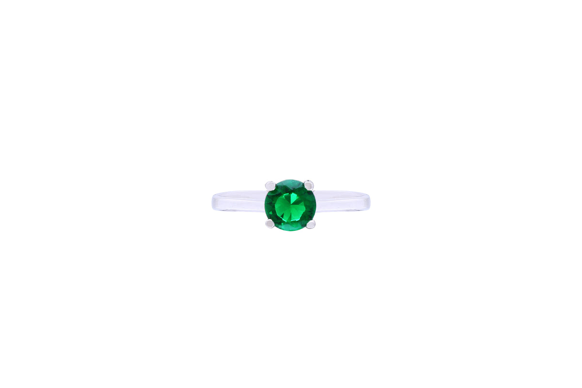 Asfour Crystal A Drew Ring Made Of 925 Sterling Silver ( Size 10 ) Inlaid With Emerald Round Zircon Stone-RD0051-G-10