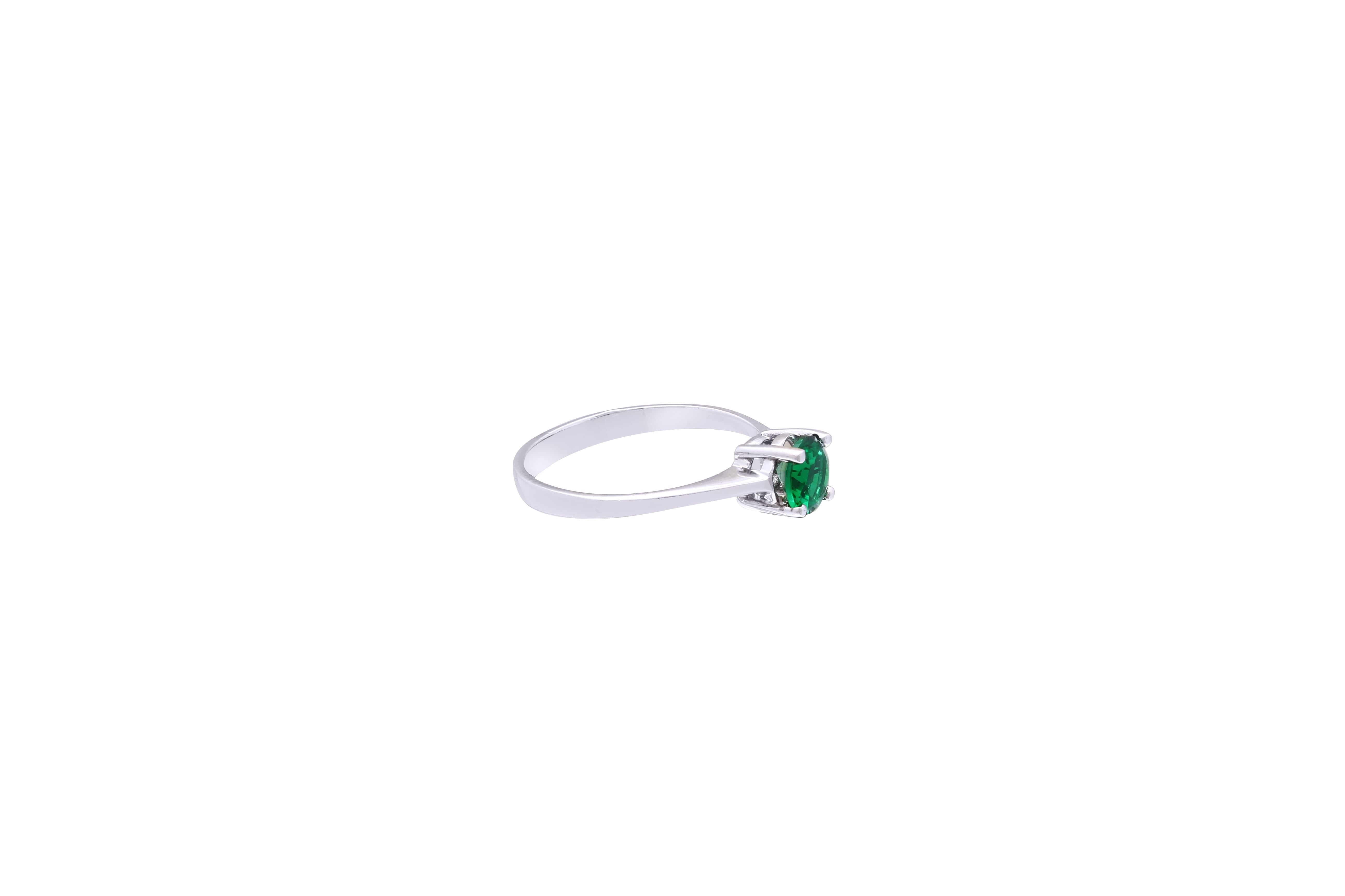 Asfour Crystal A Drew Ring Made Of 925 Sterling Silver ( Size 10 ) Inlaid With Emerald Round Zircon Stone-RD0051-G-10