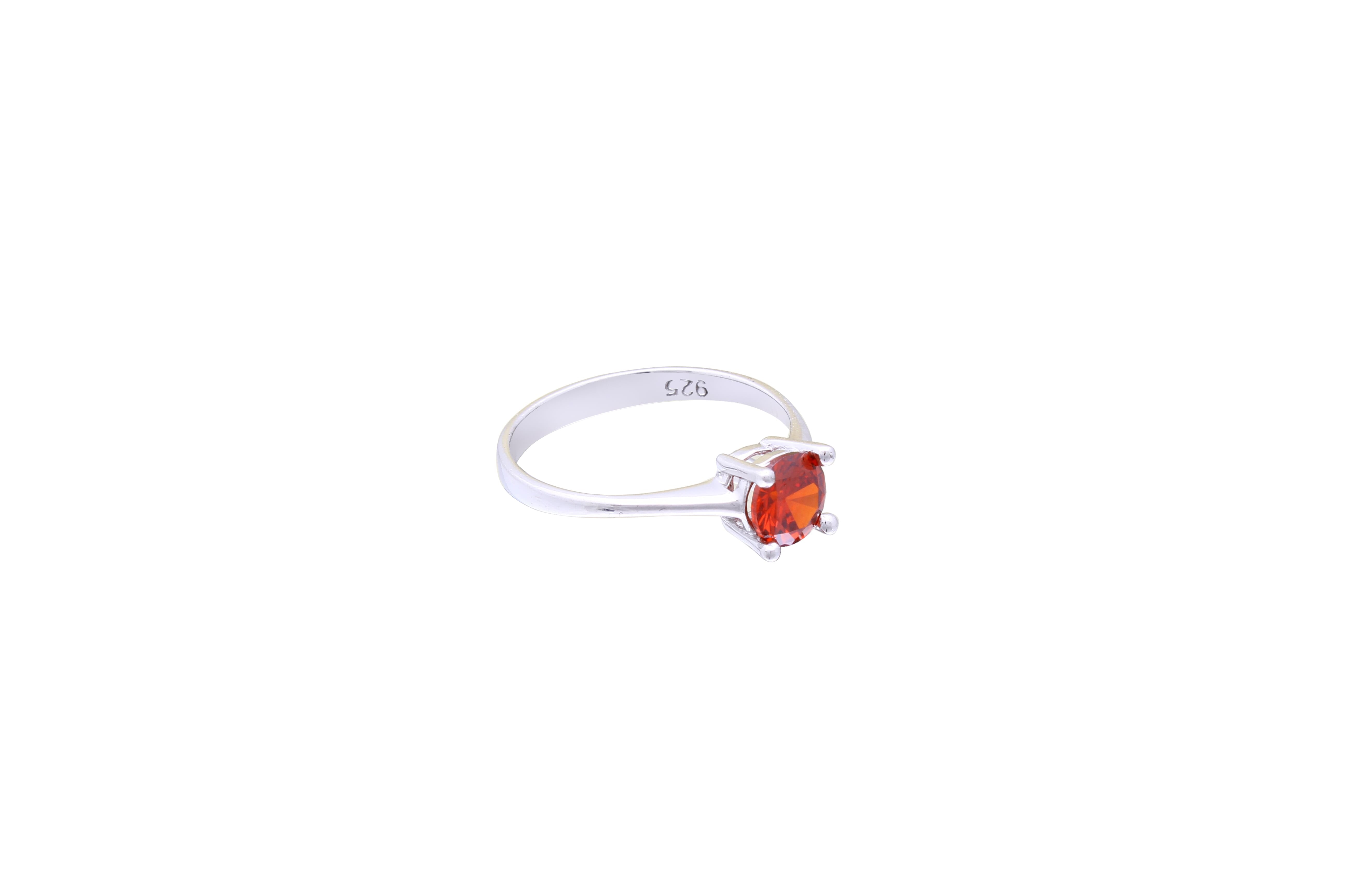 Asfour Crystal A Drew Ring Made Of 925 Sterling Silver ( Size 8 ) Inlaid With Round Hyacinth Zircon Stone-RD0051-HS-8