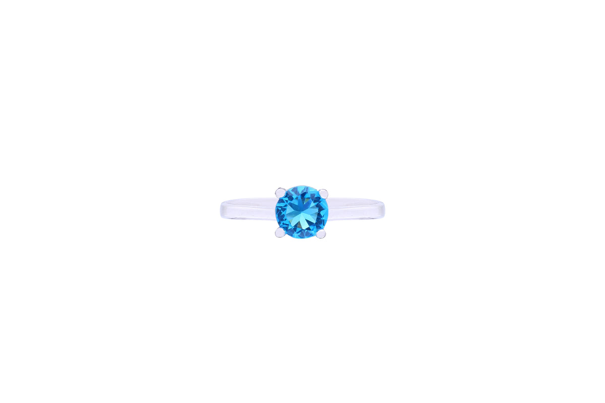 Asfour Crystal A Drew Ring Made Of 925 Sterling Silver ( Size 10 ) Inlaid With Aquamarine Round Zircon Stone-RD0051-M-10