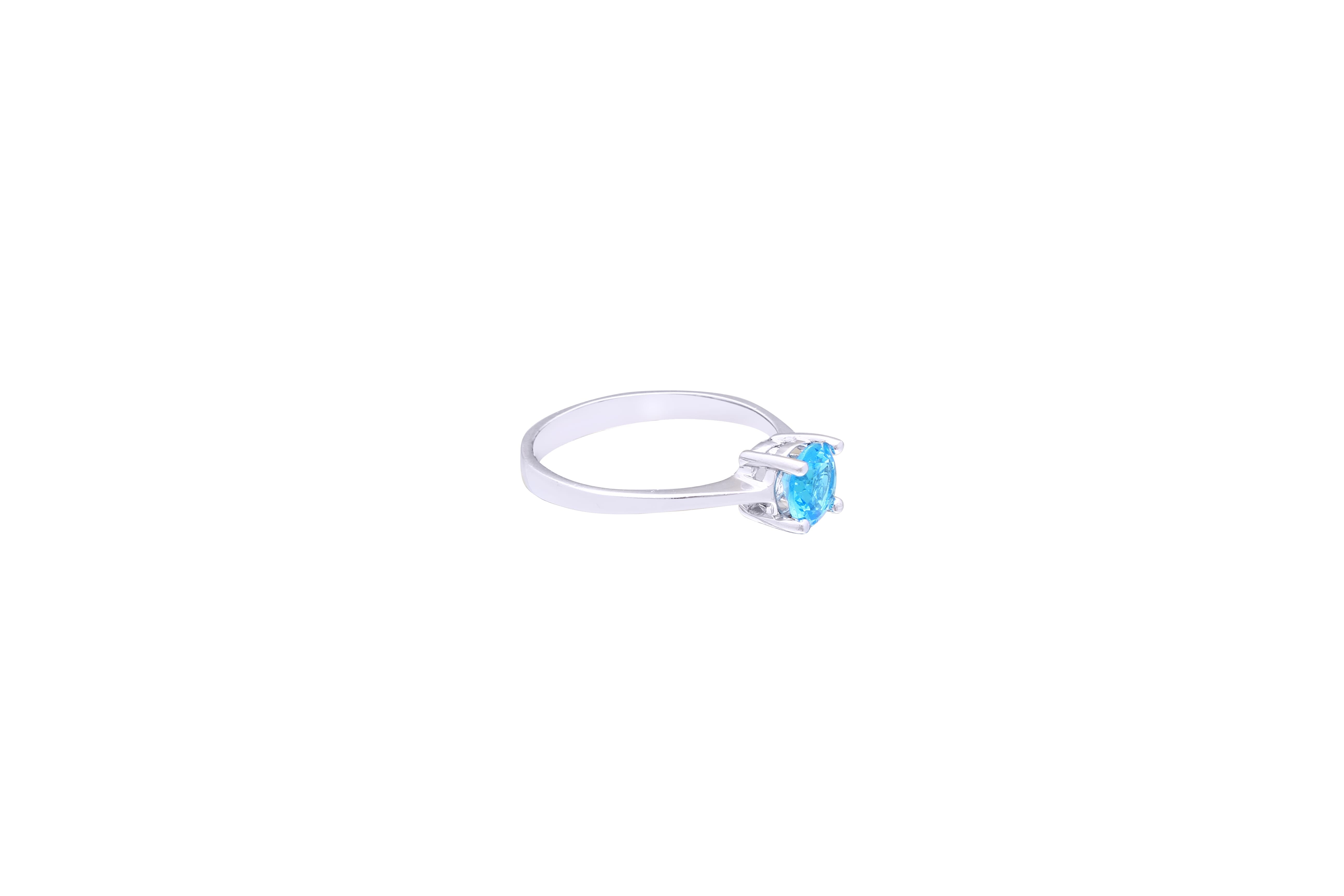 Asfour Crystal A Drew Ring Made Of 925 Sterling Silver ( Size 10 ) Inlaid With Aquamarine Round Zircon Stone-RD0051-M-10