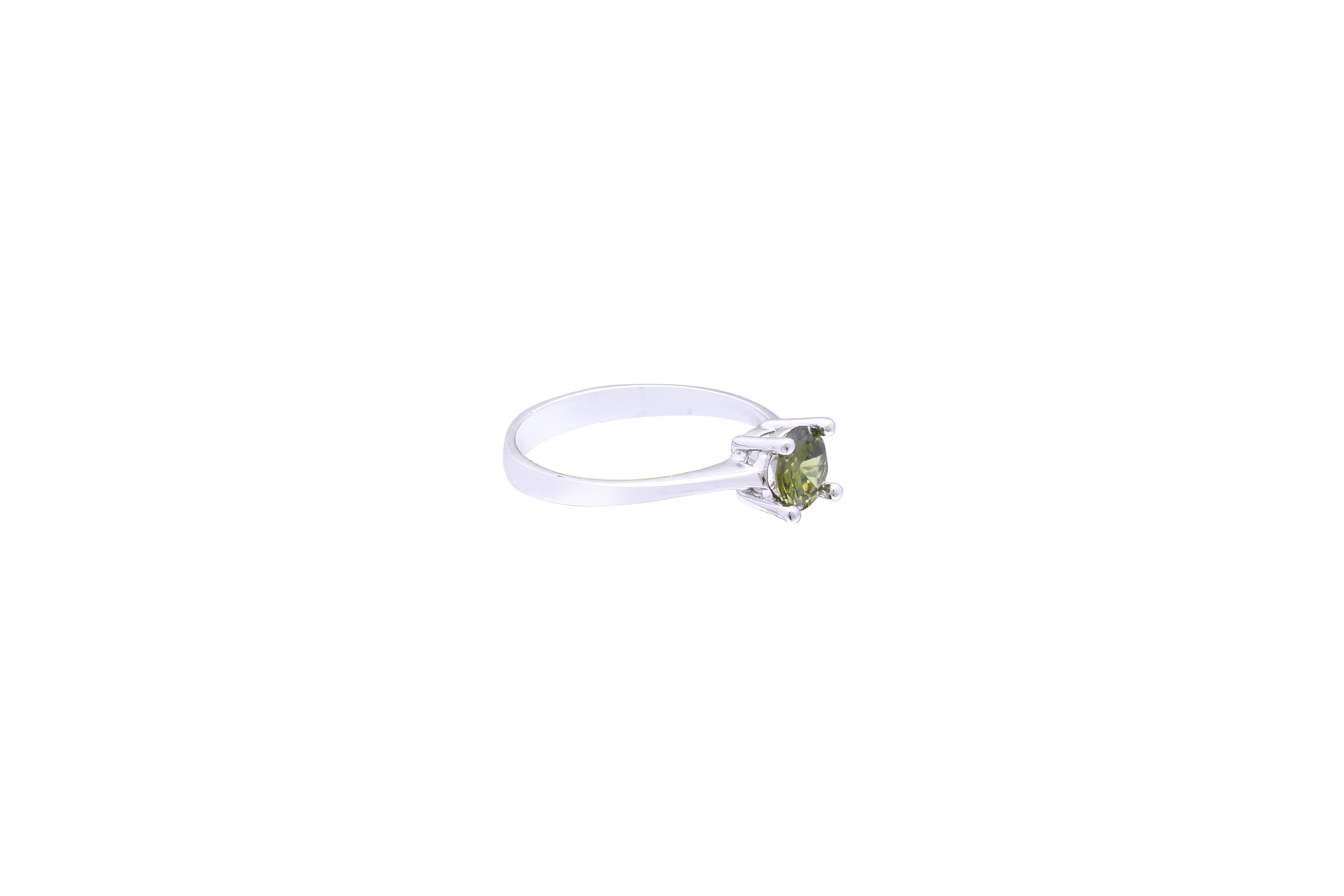 Asfour Crystal A Drew Ring Made Of 925 Sterling Silver ( Size 8 ) Inlaid With Round Olivine Zircon Stone-RD0051-V-8