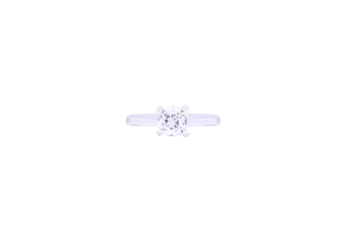 Asfour Crystal A Drew Ring Made Of 925 Sterling Silver ( Size 10 ) Inlaid With Round Zircon Stone-RD0051-W-10