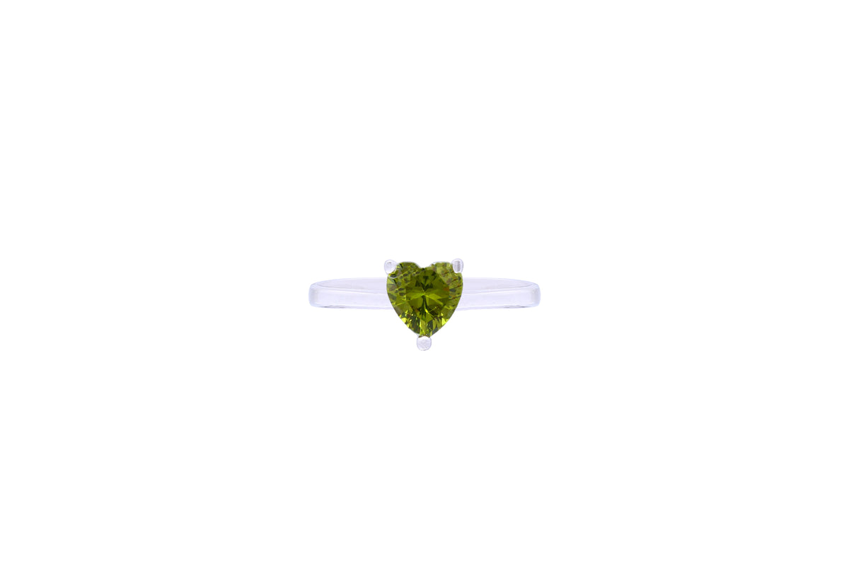 Asfour Crystal A Drew Ring Made Of 925 Sterling Silver ( Size 8 ) With Heart Design Inlaid With Olivine Zircon Stone-RD0052-V-8