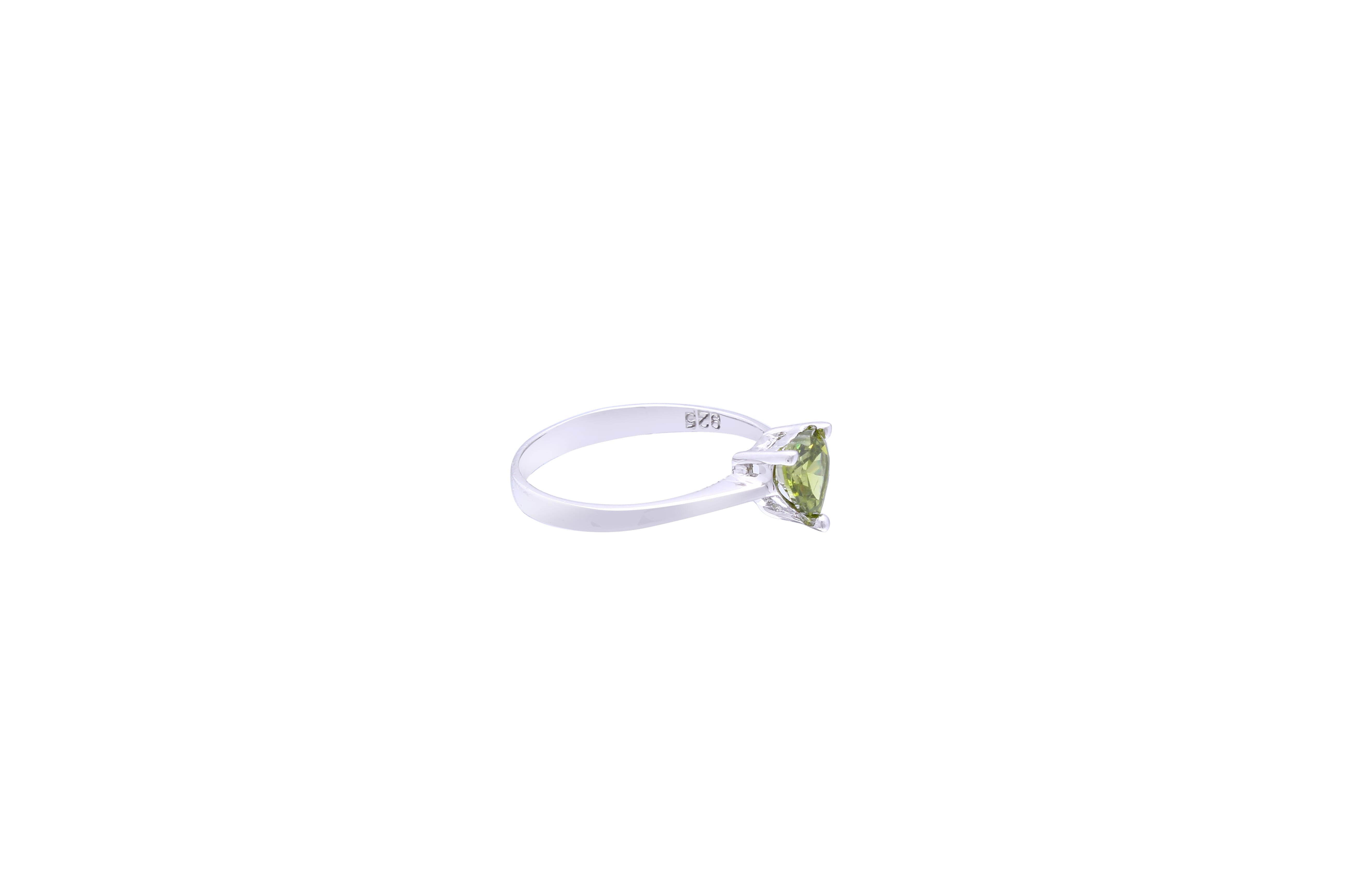 Asfour Crystal A Drew Ring Made Of 925 Sterling Silver ( Size 8 ) With Heart Design Inlaid With Olivine Zircon Stone-RD0052-V-8