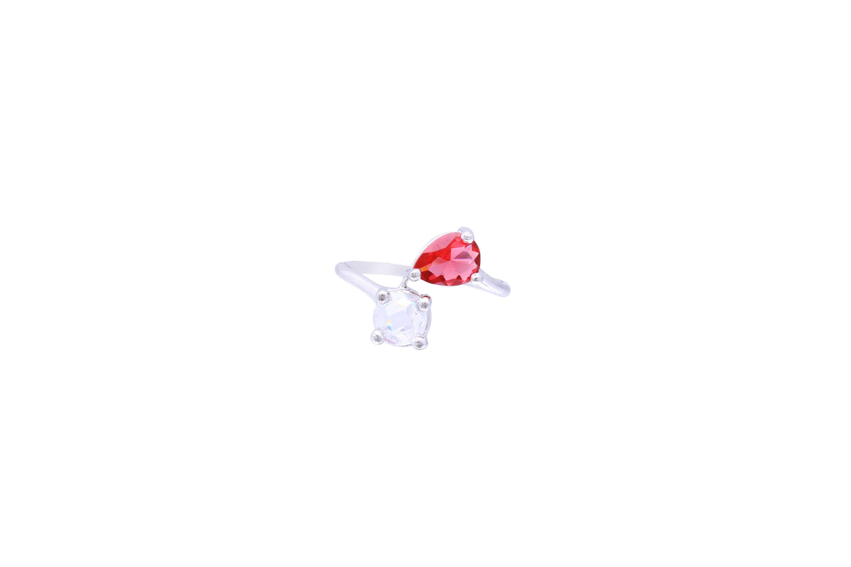 Asfour Crystal Curved Ring Made Of 925 Sterling Silver ( Size 8 ) Inlaid With Pear Cut Fuchsia Zircon Stone & Transparent Round Zircon Stone-RD0053-WF-8