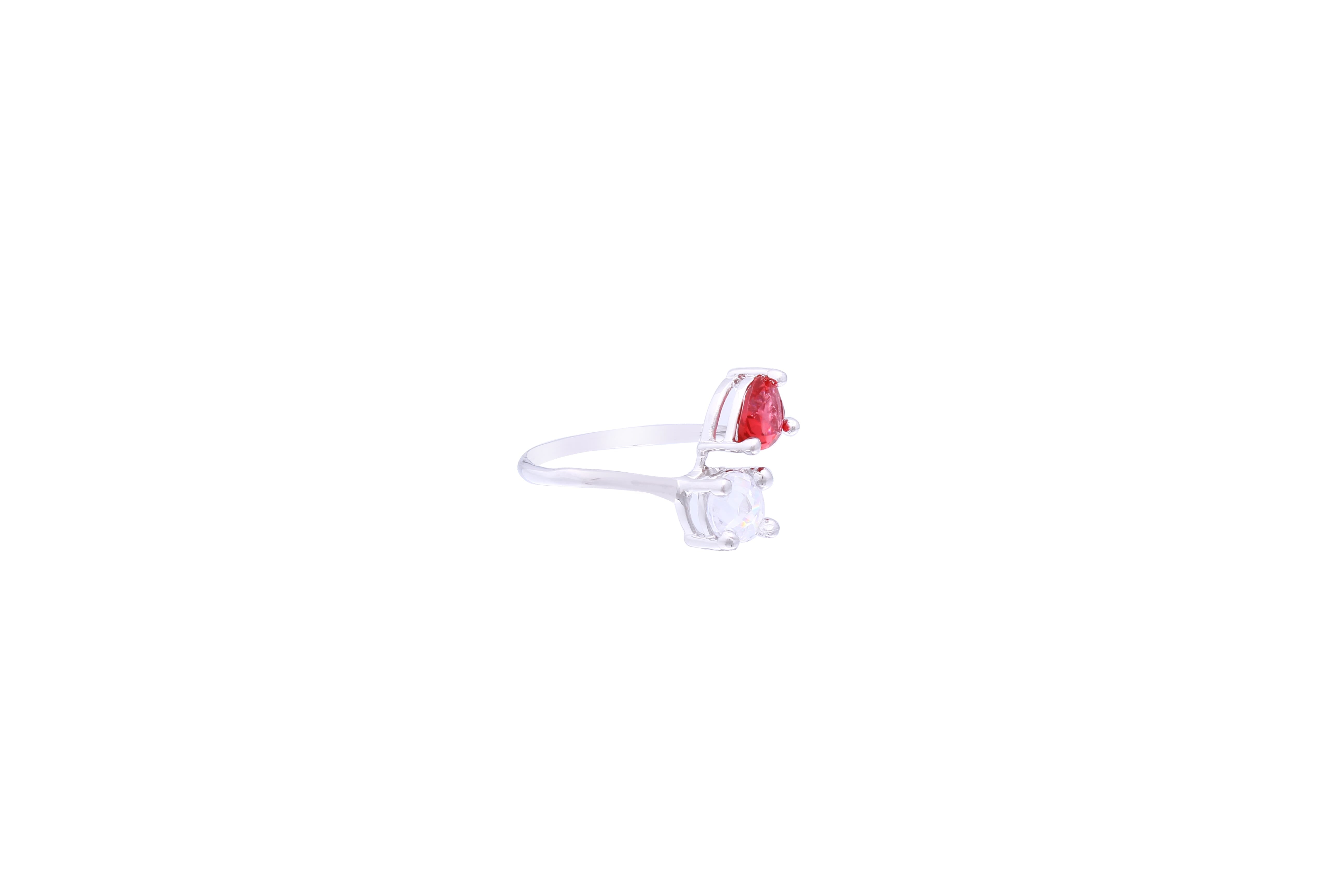 Asfour Crystal Curved Ring Made Of 925 Sterling Silver ( Size 8 ) Inlaid With Pear Cut Fuchsia Zircon Stone & Transparent Round Zircon Stone-RD0053-WF-8