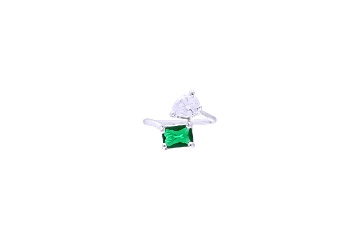 Asfour Crystal Curved Ring Made Of 925 Sterling Silver ( Size 10 ) Inlaid With Pear Cut Zircon Stone & Emerald Zircon Stone-RD0054-GW-10