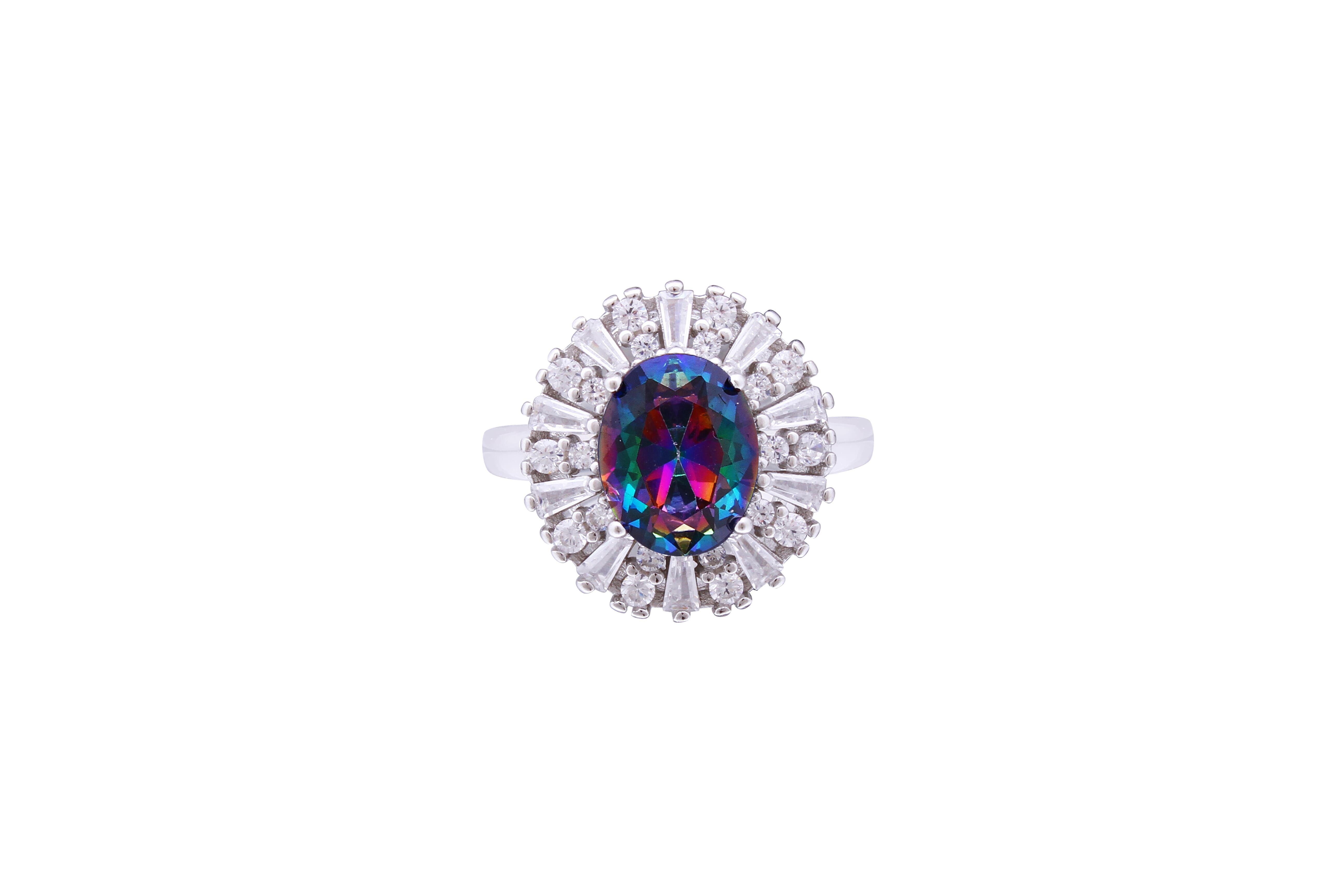 Asfour Crystal Cocktail Ring With Oval Cut Multi Color Zircon Stone In 925 Sterling Silver RD0069-APW-7