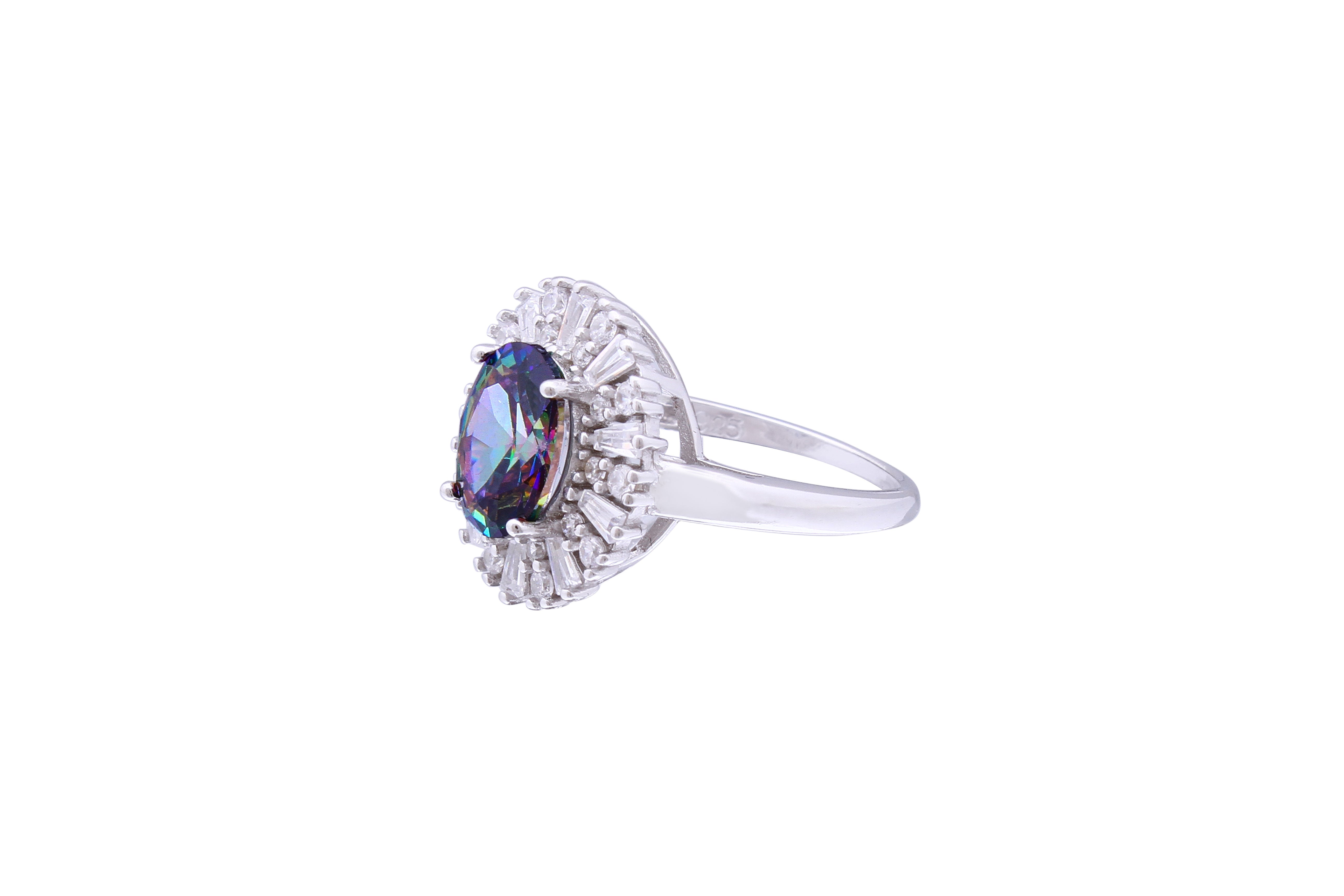 Asfour Crystal Cocktail Ring With Oval Cut Multi Color Zircon Stone In 925 Sterling Silver RD0069-APW-8