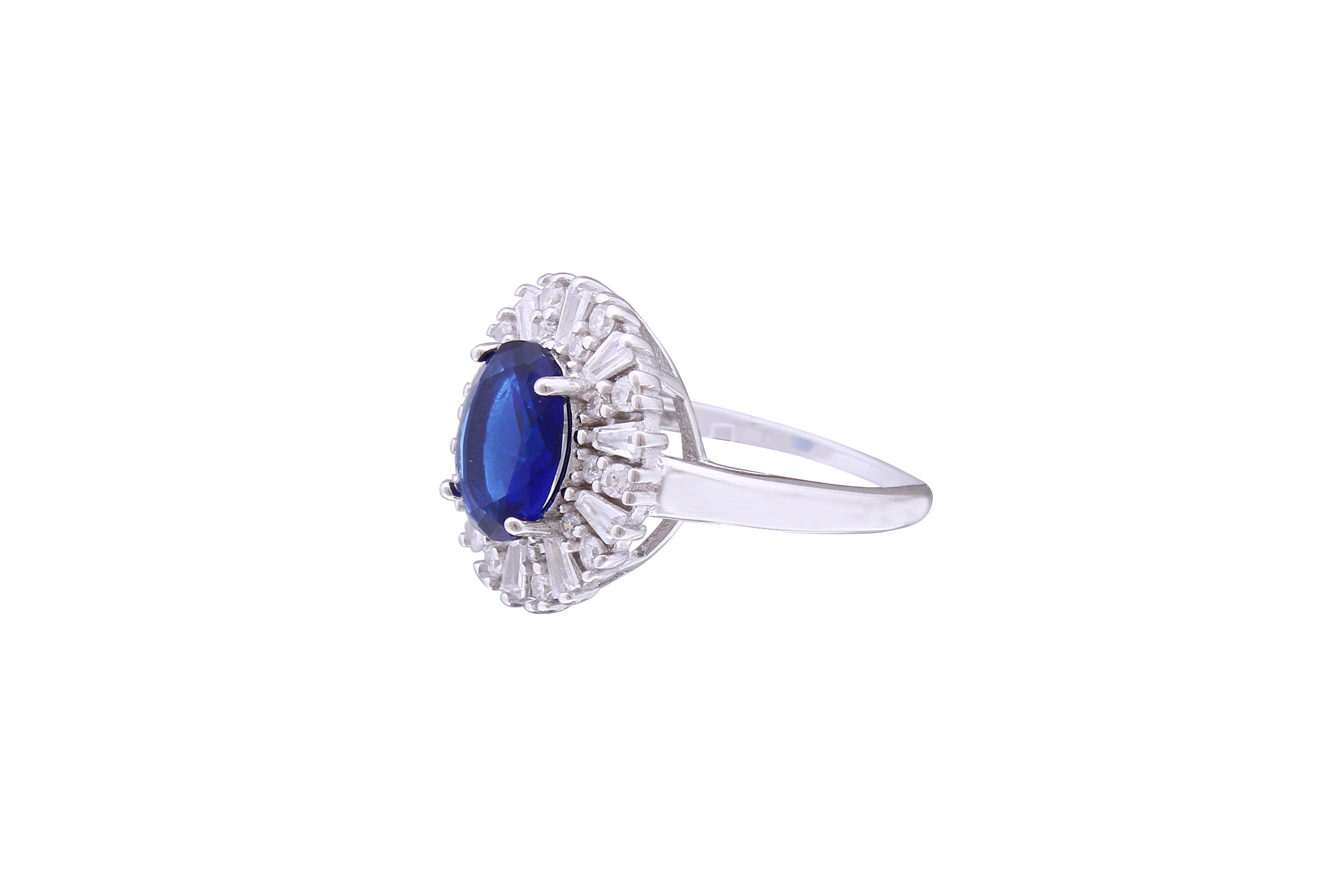 Asfour Crystal Cocktail Ring With Oval Cut Blue Zircon Stone In 925 Sterling Silver RD0069-BW-9