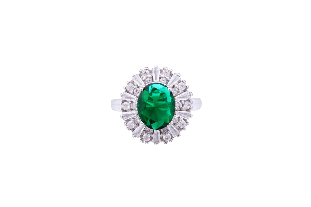 Asfour Crystal Cocktail Ring With Oval Cut Emerald Zircon Stone In 925 Sterling Silver RD0069-GW-8