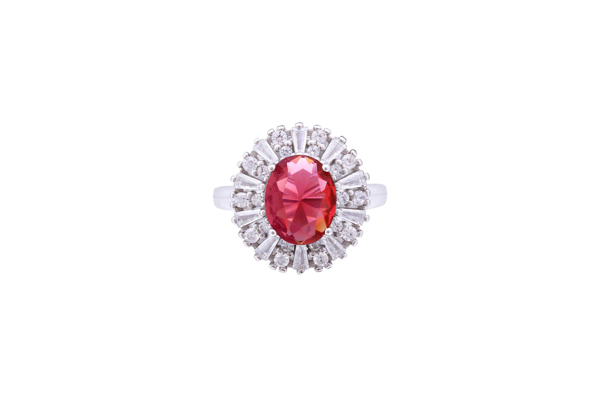 Asfour Crystal Cocktail Ring With Oval Cut Dark Rose Zircon Stone In 925 Sterling Silver RD0069-O5W-7