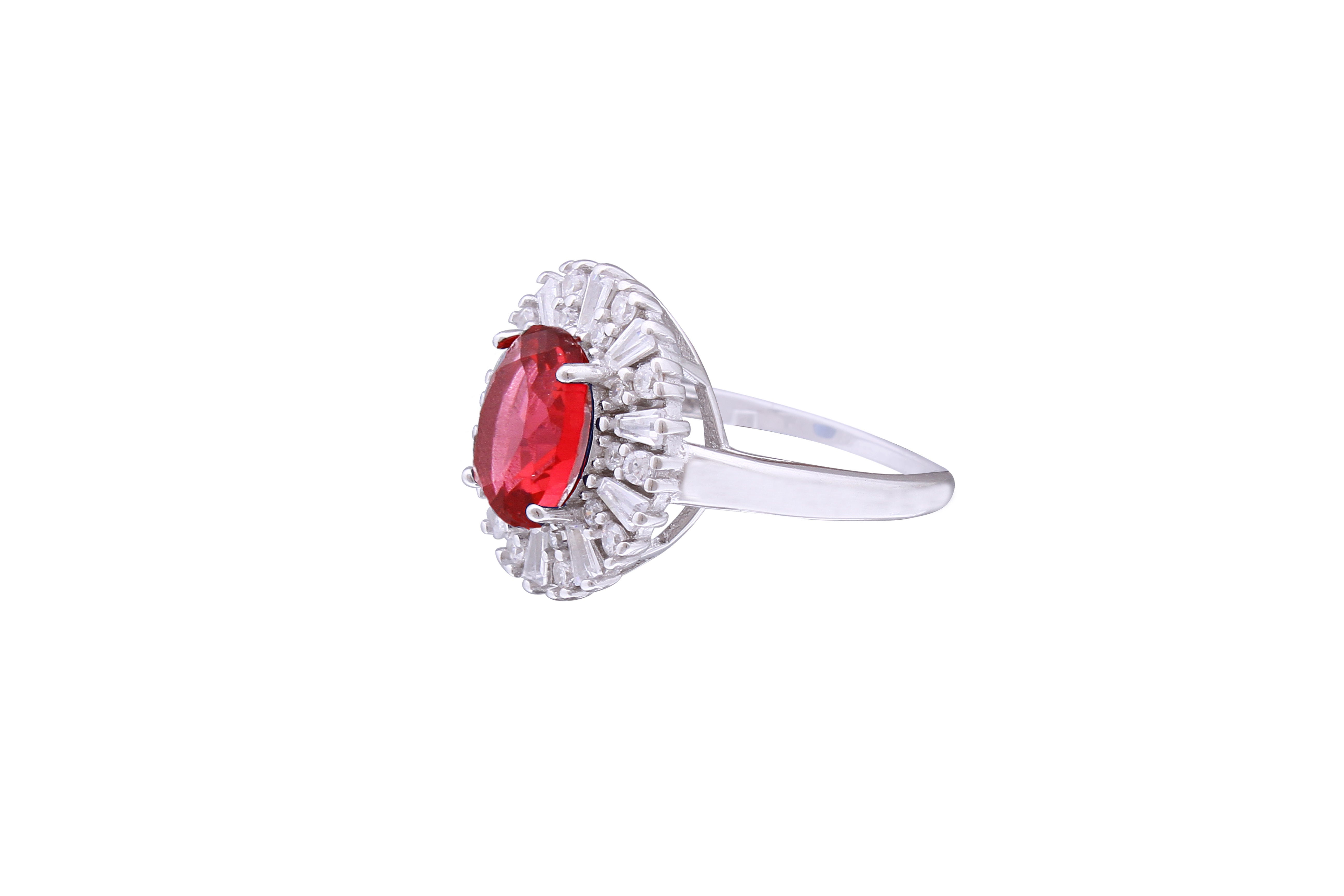 Asfour Crystal Cocktail Ring With Oval Cut Dark Rose Zircon Stone In 925 Sterling Silver RD0069-O5W-7