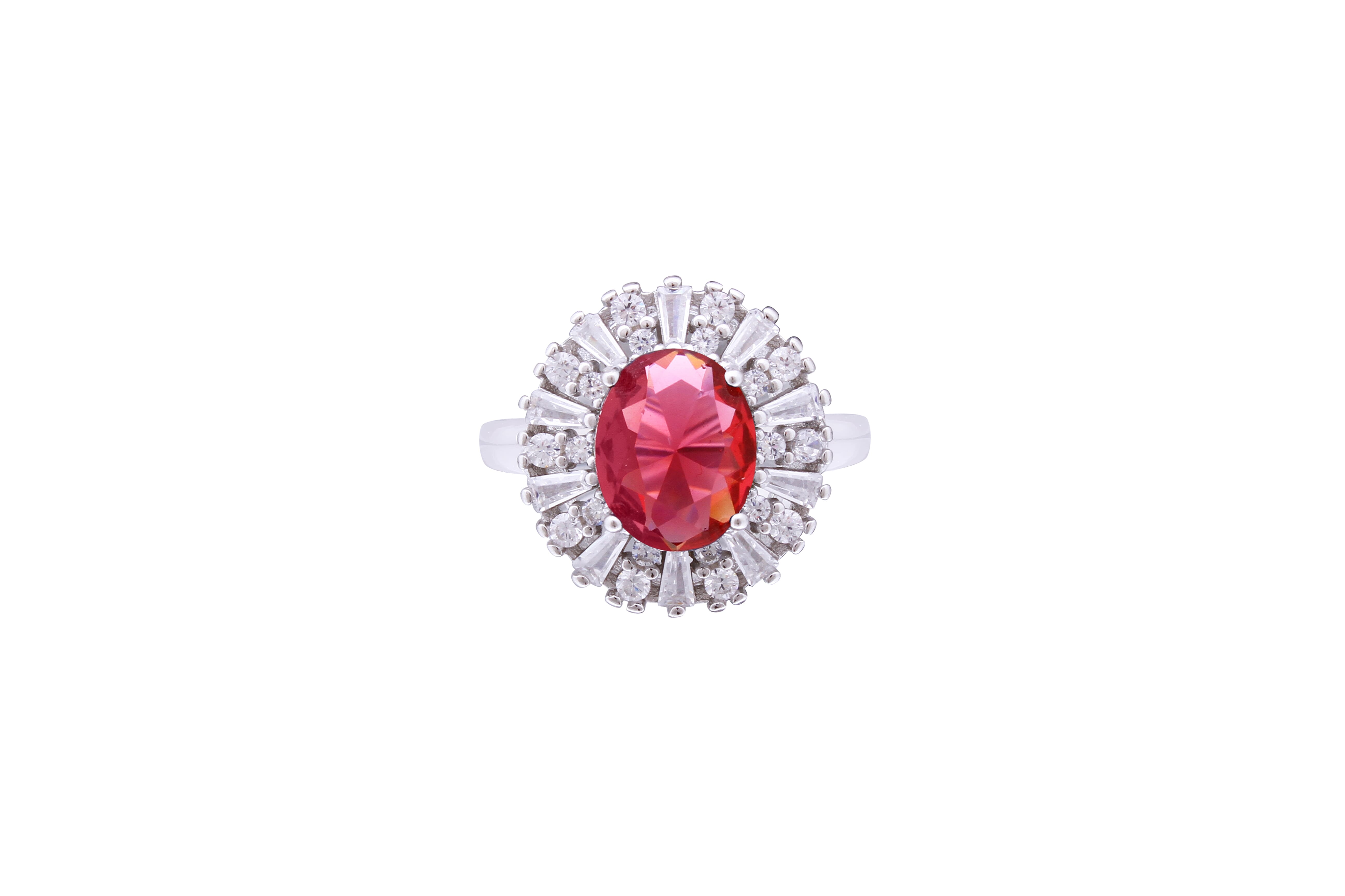 Asfour Crystal Cocktail Ring With Oval Cut Dark Rose Zircon Stone In 925 Sterling Silver RD0069-O5W-8