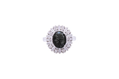 Asfour Crystal Cocktail Ring With Oval Cut Black Zircon Stone In 925 Sterling Silver RD0069-PW-8