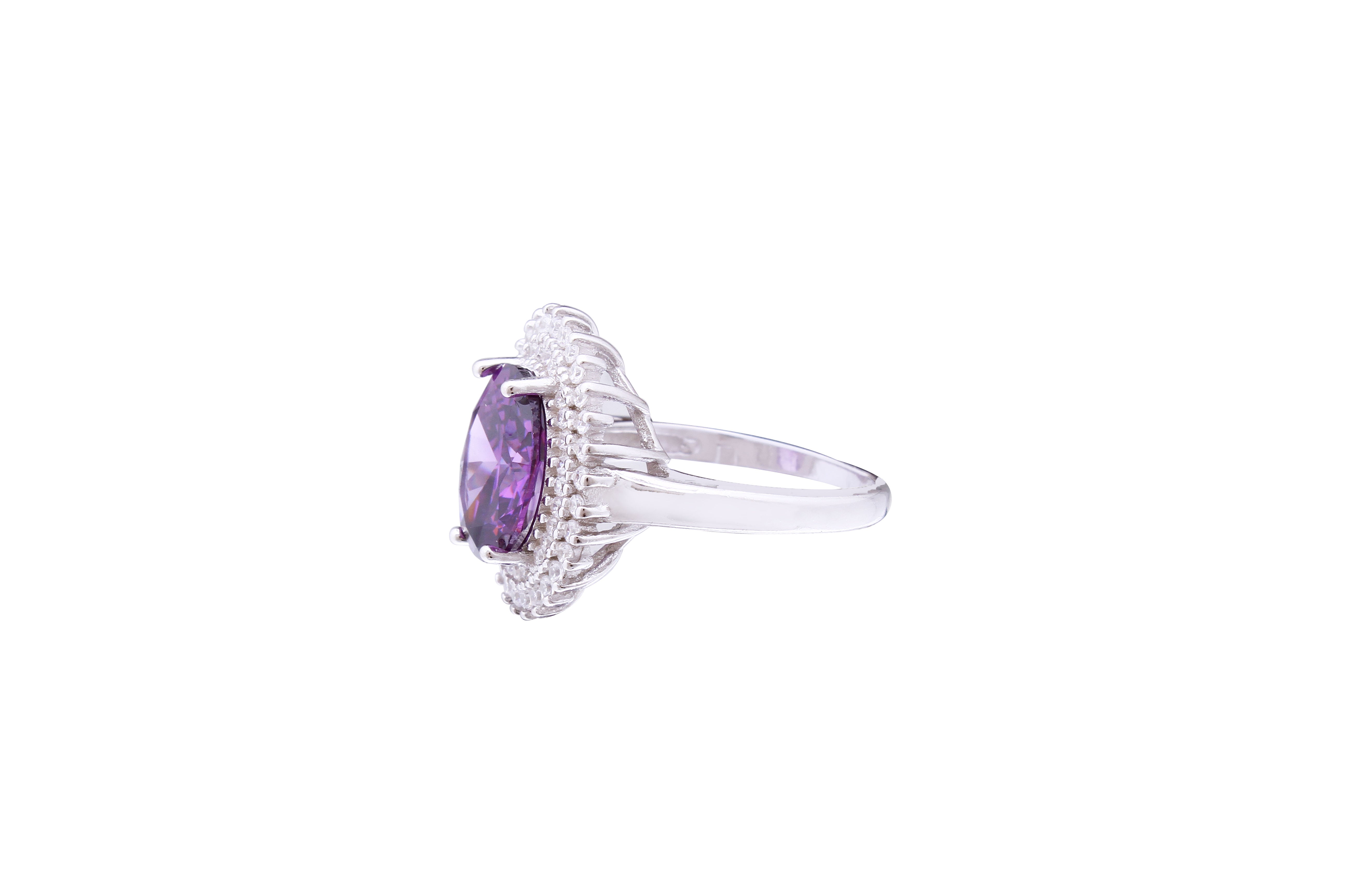 Asfour Crystal Halo Ring With Oval Cut Tenzanite Zircon Stone In 925 Sterling Silver RD0070-NW-7