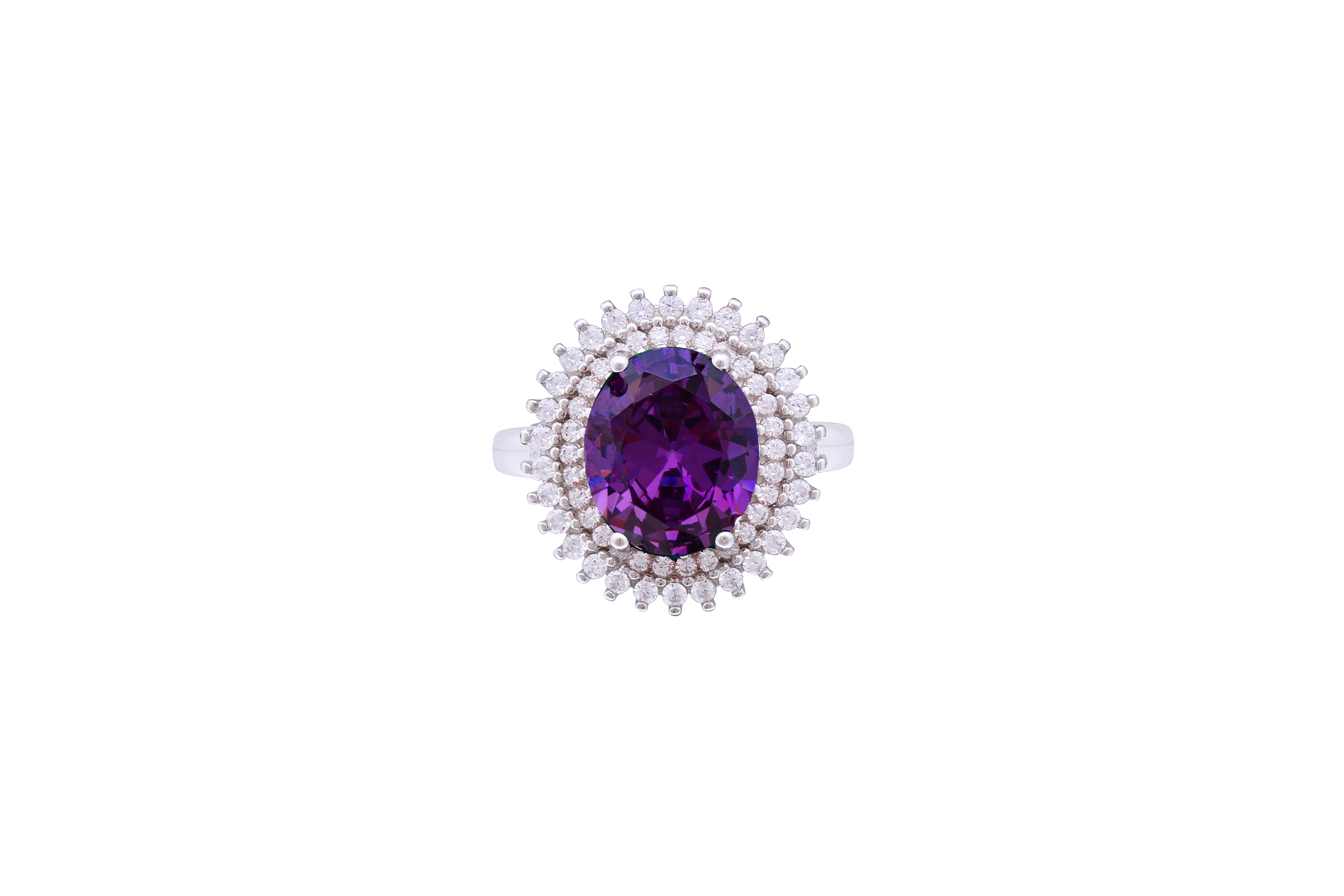 Asfour Crystal Halo Ring With Oval Cut Tenzanite Zircon Stone In 925 Sterling Silver RD0070-NW-9