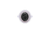 Asfour Crystal Black Oval Ring Inlaid With Zircon Stone In 925 Sterling Silver RD0070-PW-7