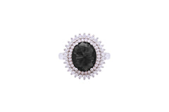 Asfour Crystal Black Oval Ring Inlaid With Zircon Stone In 925 Sterling Silver RD0070-PW-8