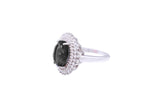 Asfour Crystal Black Oval Ring Inlaid With Zircon Stone In 925 Sterling Silver RD0070-PW-8