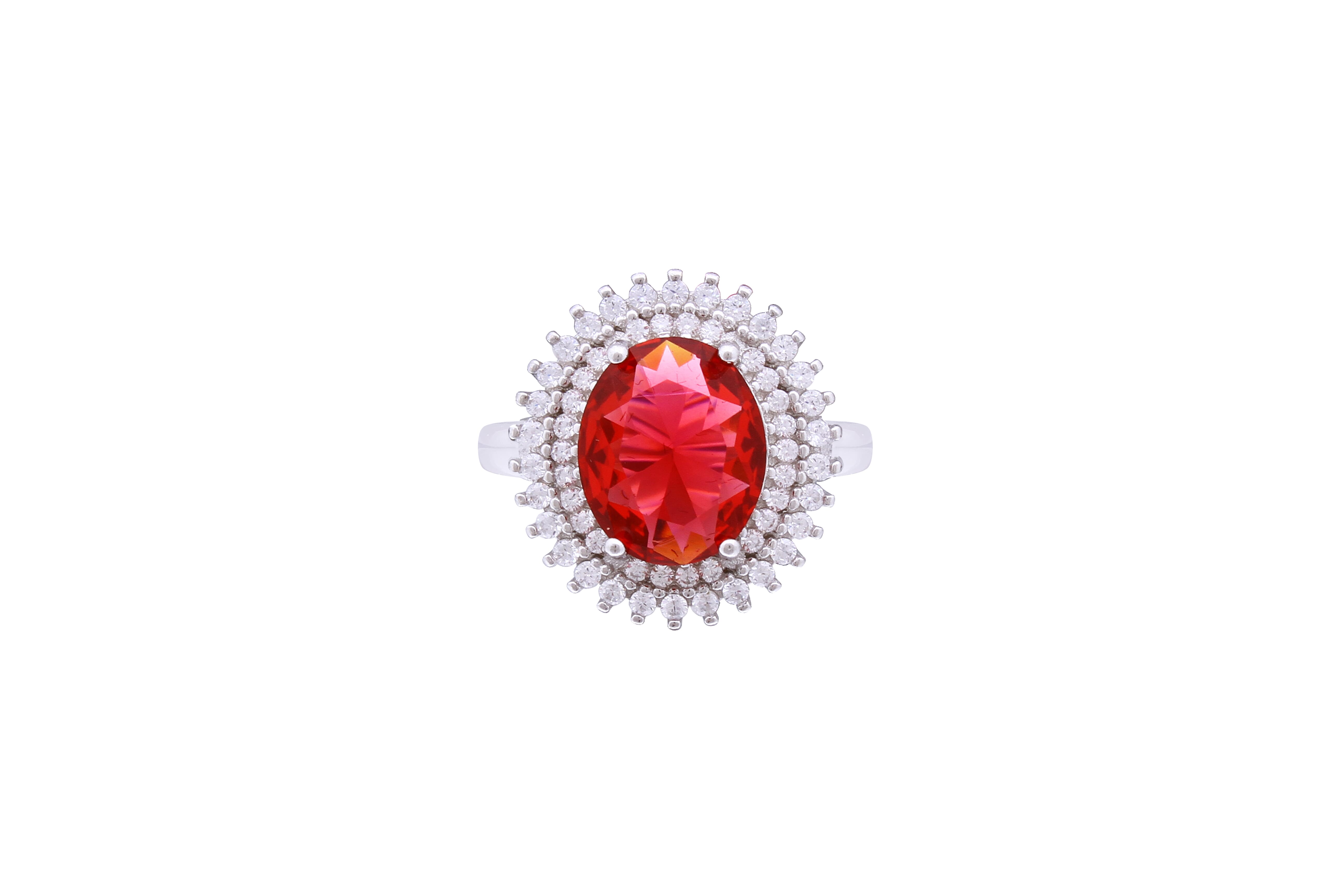 Asfour Crystal Halo Ring With Oval Cut Ruby Zircon Stone In 925 Sterling Silver RD0070-RW-9