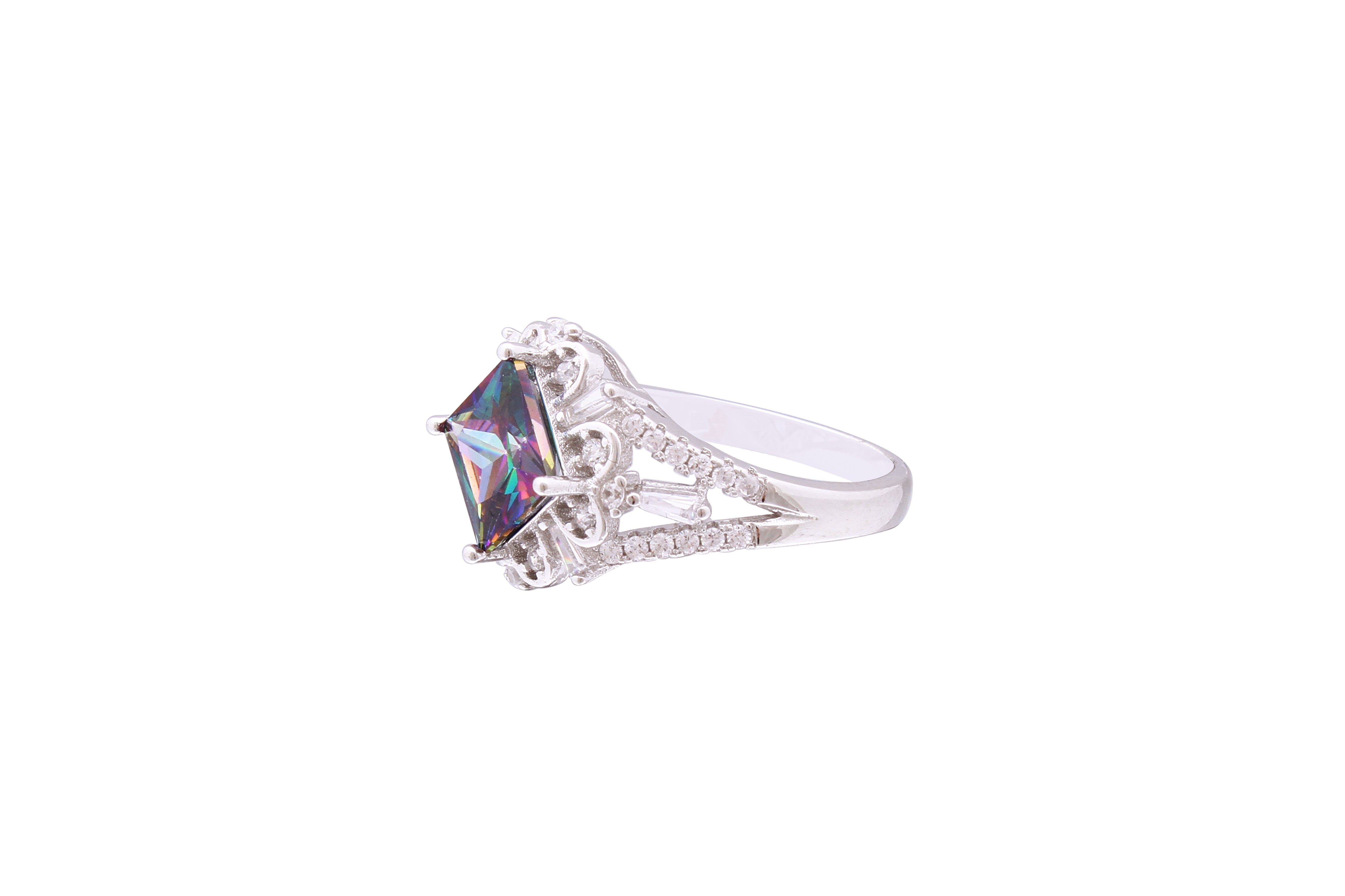 Asfour Crystal Cocktail Ring With Multi Color Rhombus Design In 925 Sterling Silver RD0071-APW-8