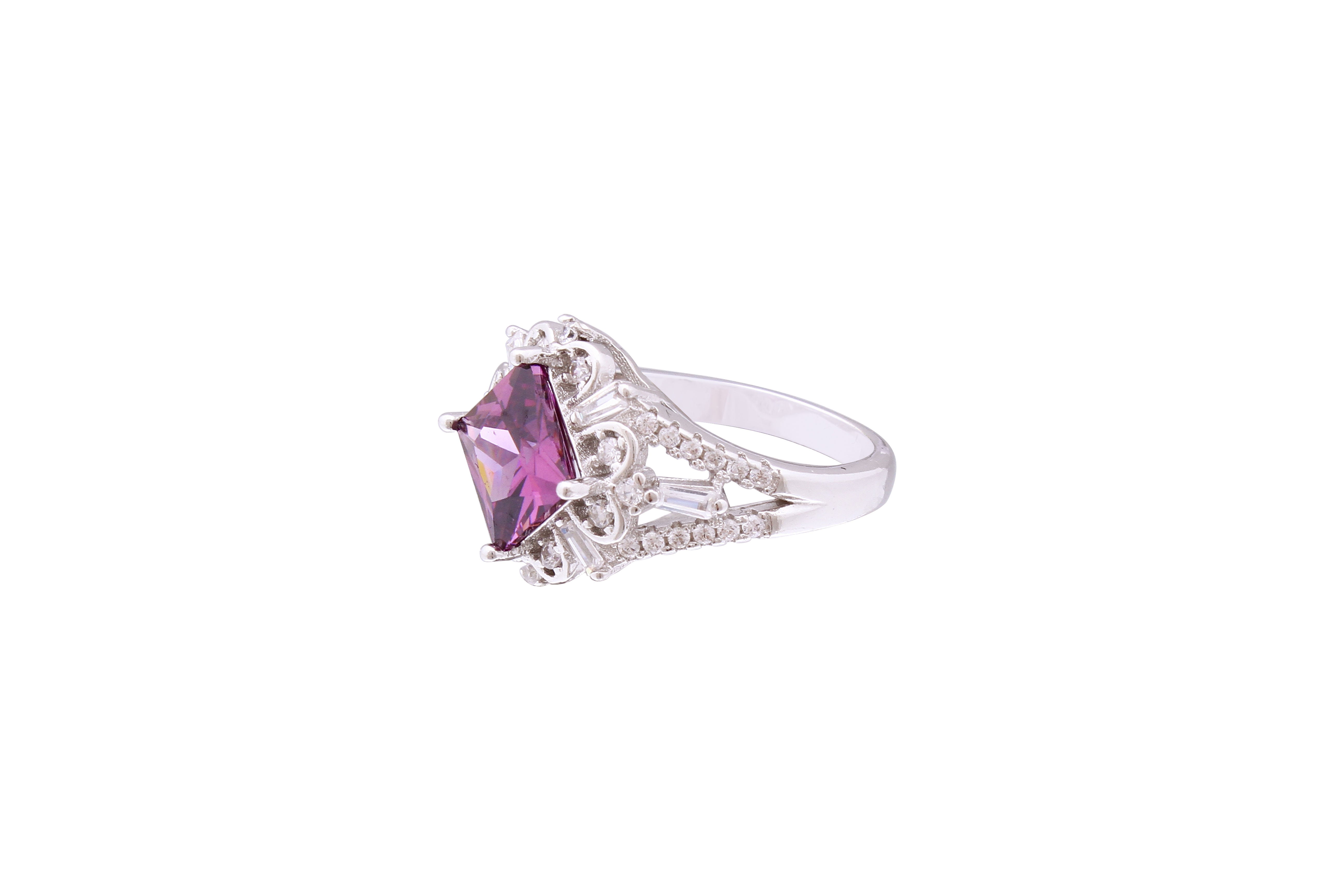 Asfour Crystal Cocktail Ring With Tenzanite Rhombus Design In 925 Sterling Silver RD0071-NW-7