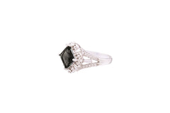 Asfour Crystal Cocktail Ring With Black Rhombus Design In 925 Sterling Silver RD0071-PW-8