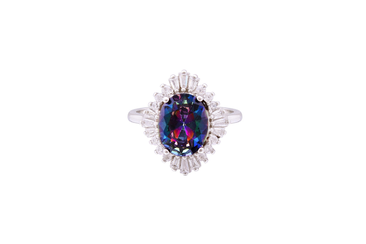 Asfour Crystal Halo Ring With Multi Color Rhombus Design In 925 Sterling Silver RD0072-APW-8