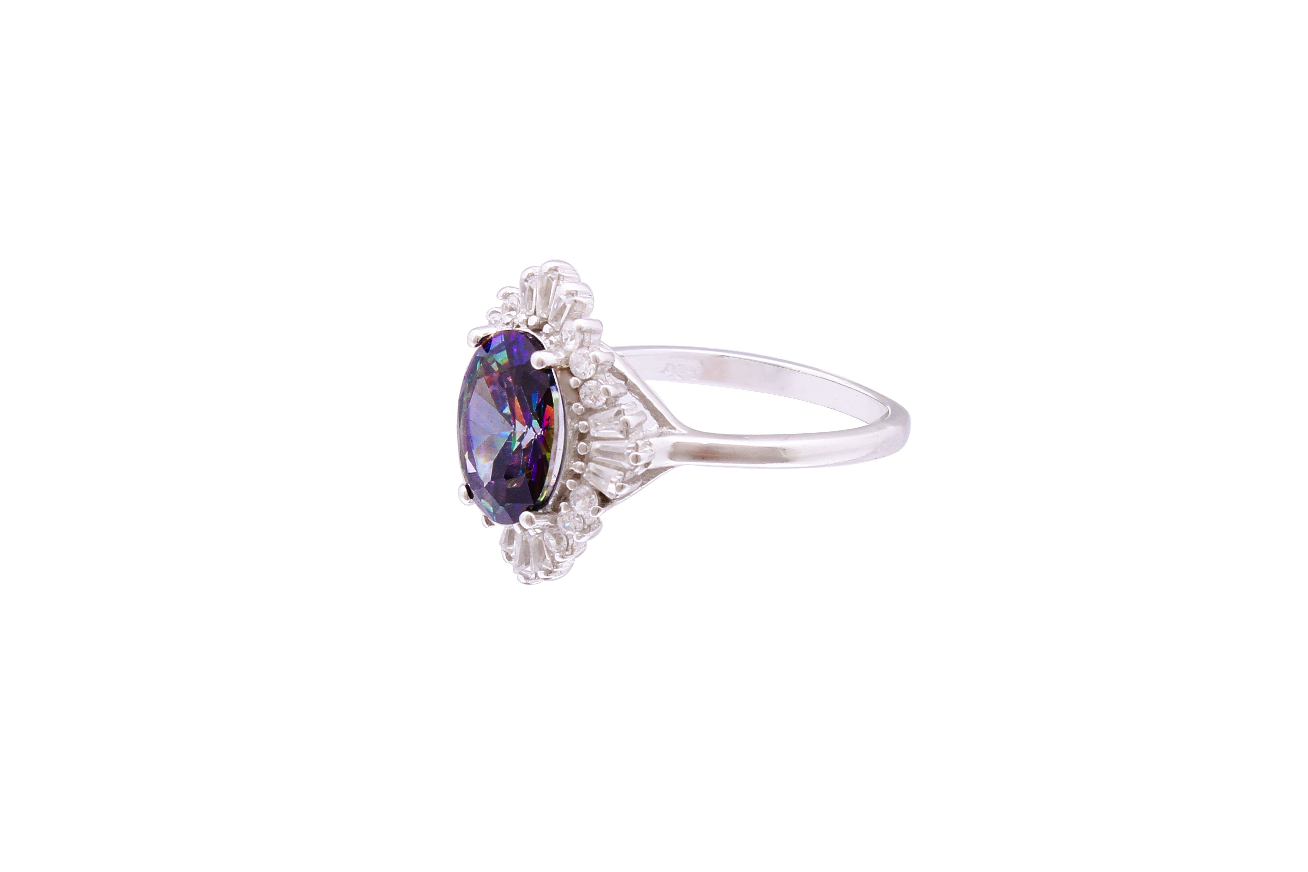 Asfour Crystal Halo Ring With Multi Color Rhombus Design In 925 Sterling Silver RD0072-APW-8