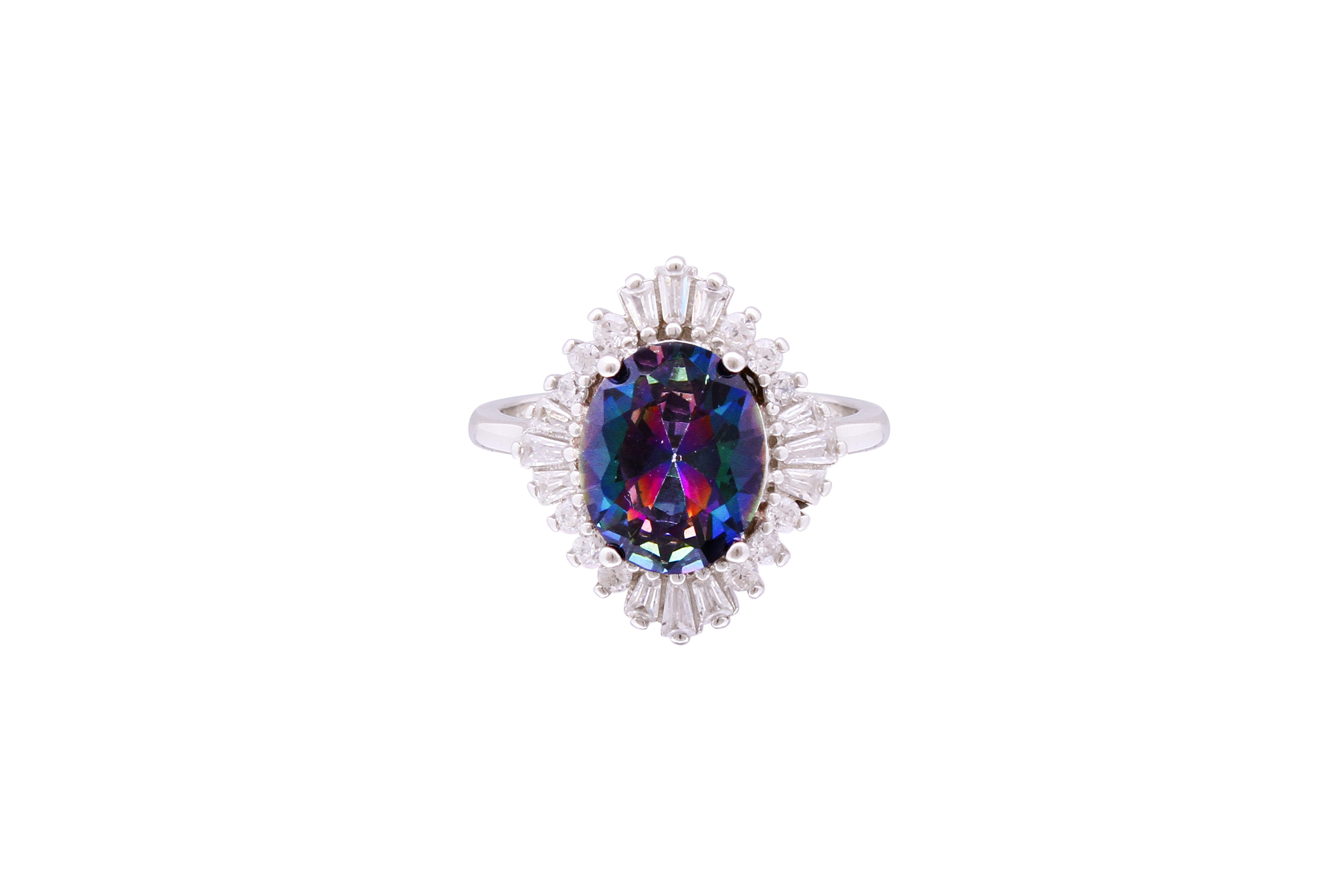 Asfour Crystal Halo Ring With Multi Color Rhombus Design In 925 Sterling Silver RD0072-APW-9