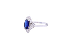 Asfour Crystal Blue Oval Ring Inlaid With Zircon Stones In 925 Sterling Silver RD0072-BW-7