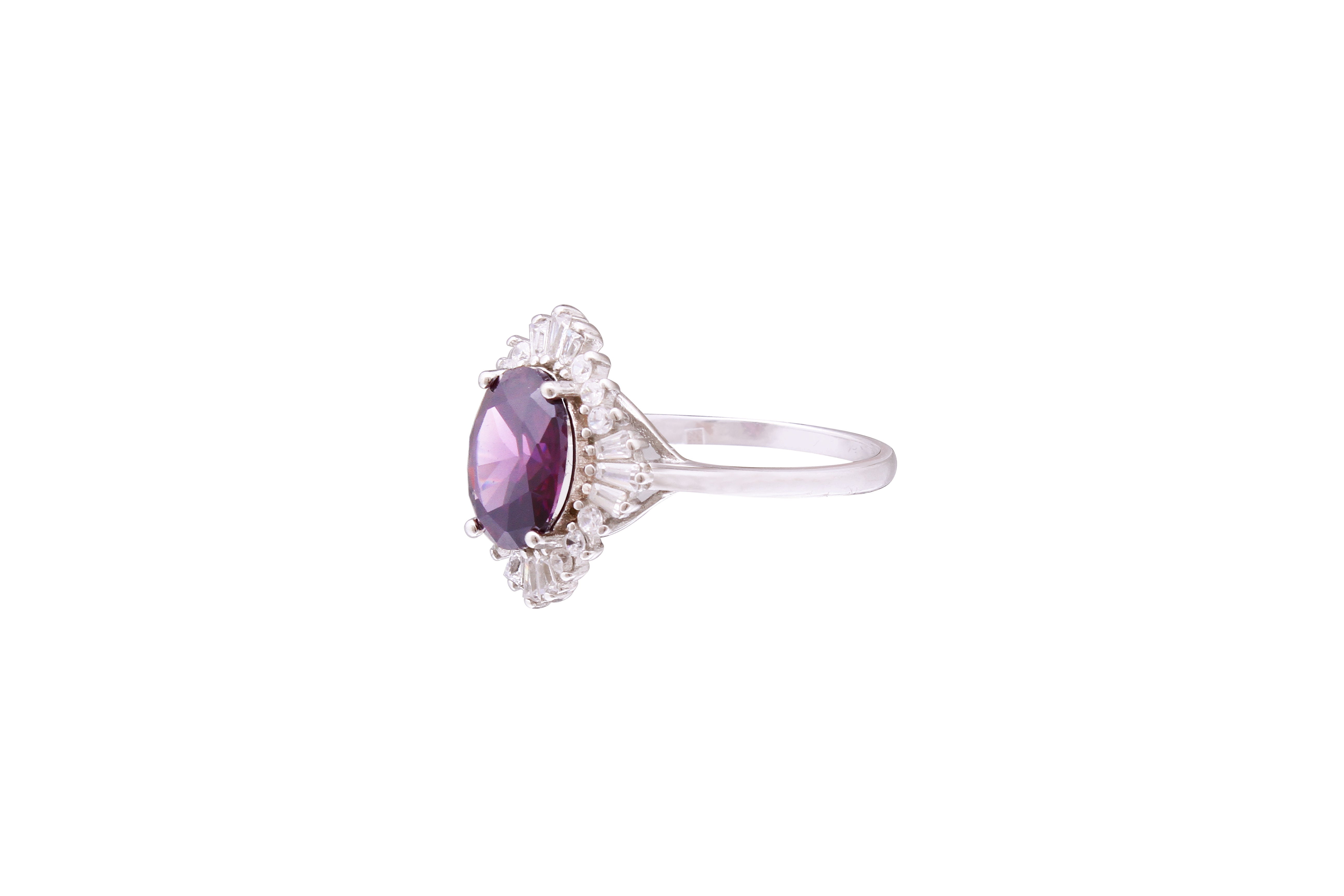 Asfour Crystal Halo Ring With Tenzanite Rhombus Design In 925 Sterling Silver RD0072-NW-8