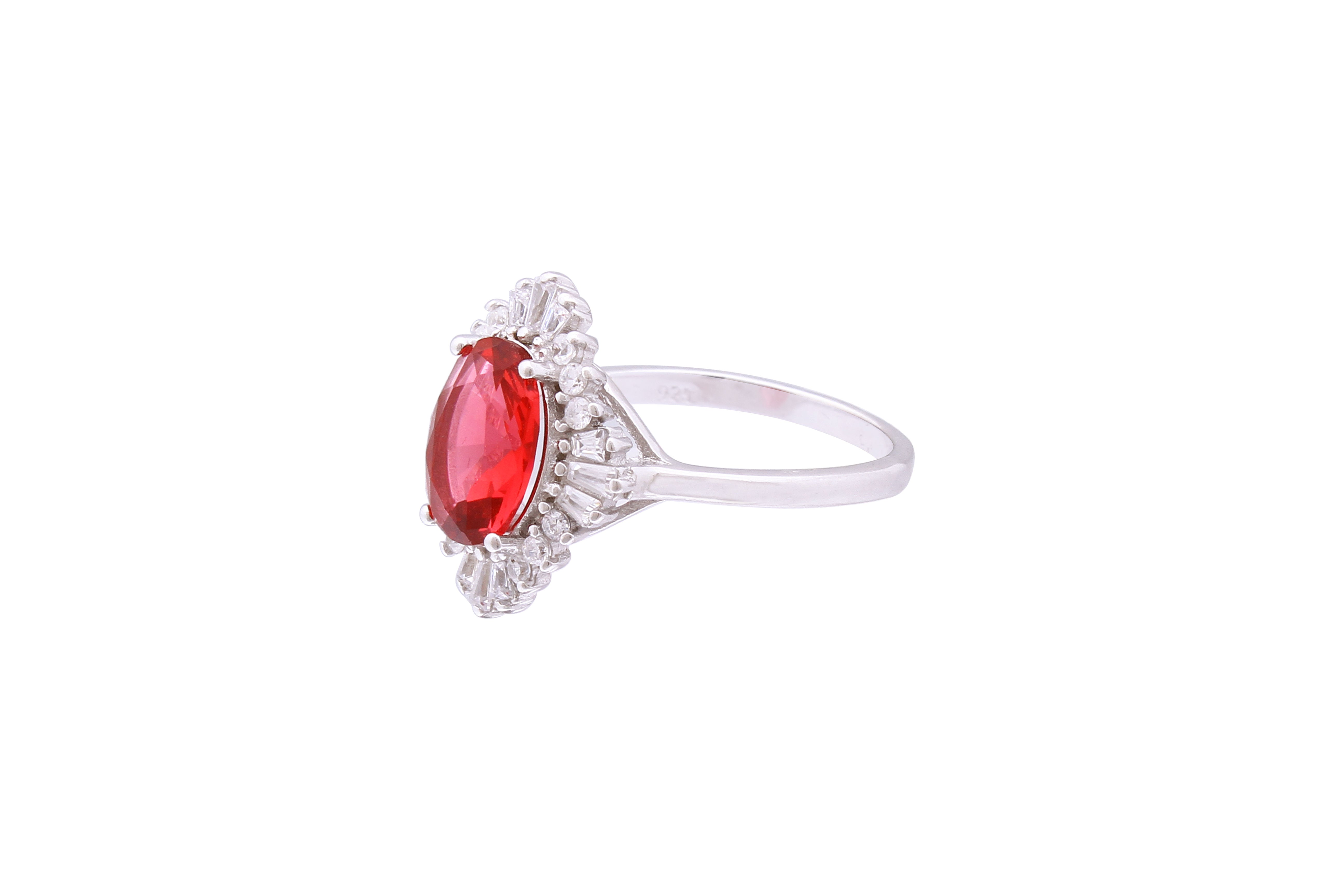 Asfour Crystal Halo Ring With Dark Rose Rhombus Design In 925 Sterling Silver RD0072-O5W-8