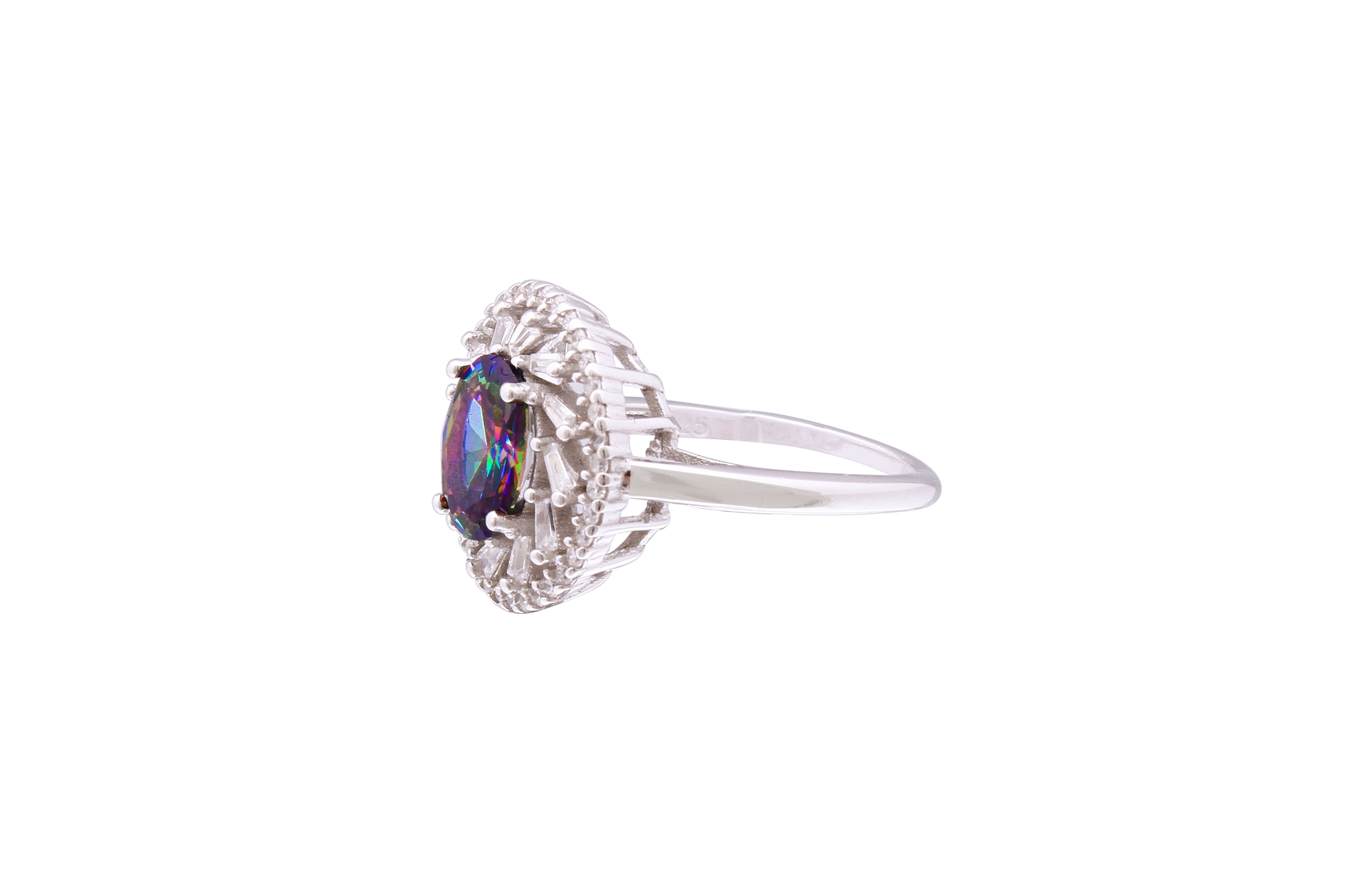 Asfour Crystal Halo Ring With Multi Color Zircon Stone In 925 Sterling Silver RD0073-APW-7