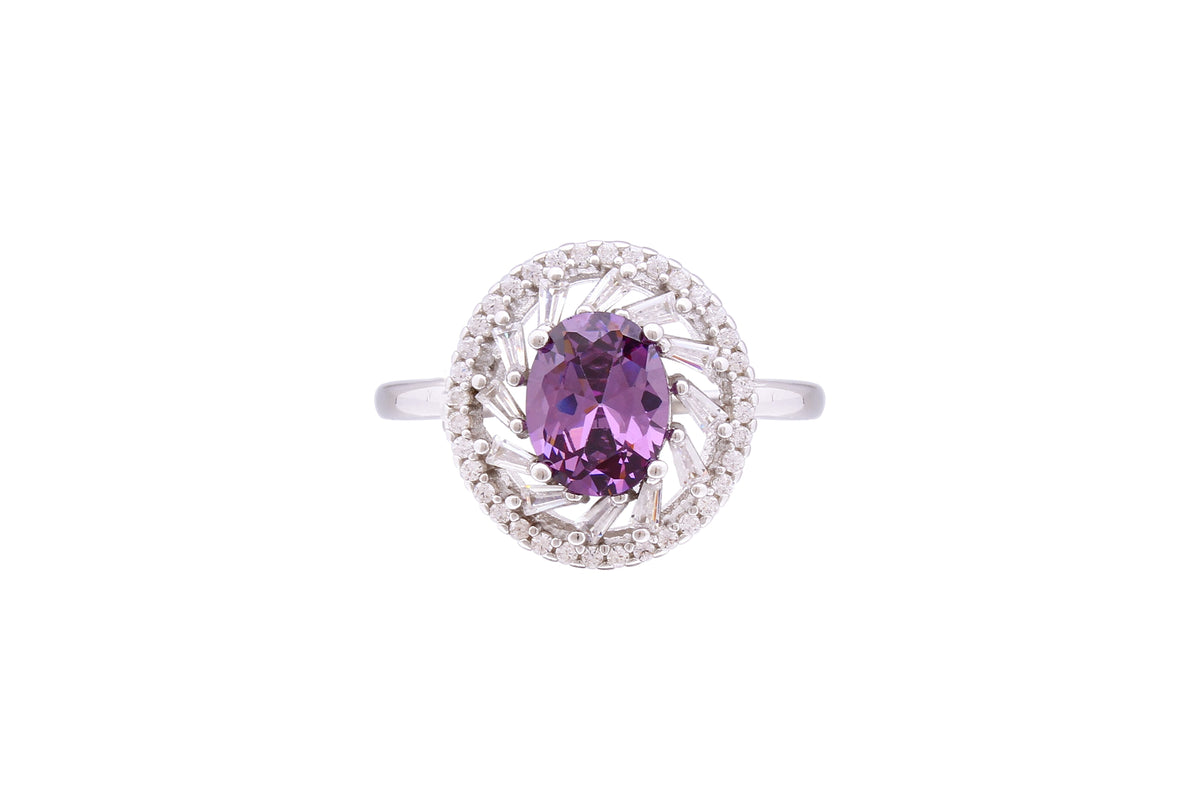 Asfour Crystal Halo Ring With Tenzanite Zircon Stone In 925 Sterling Silver RD0073-NW-7