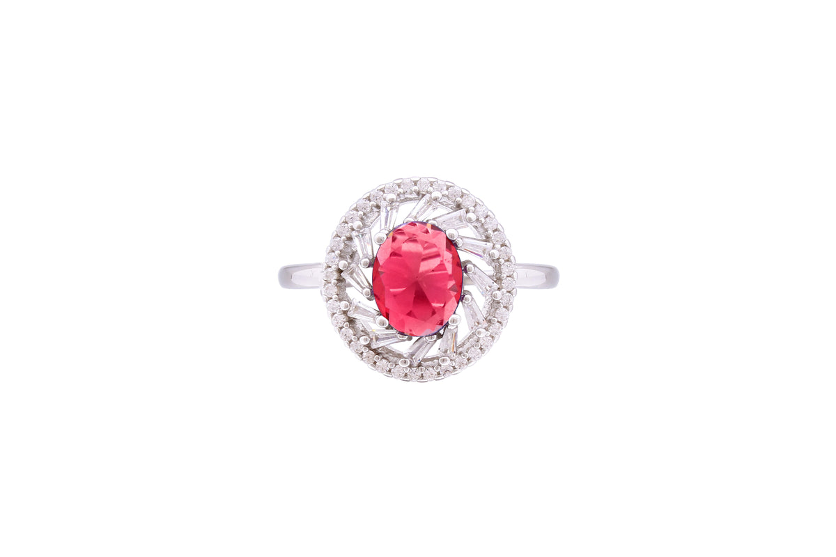 Asfour Crystal Halo Ring With Dark Rose Zircon Stone In 925 Sterling Silver RD0073-O5W-7