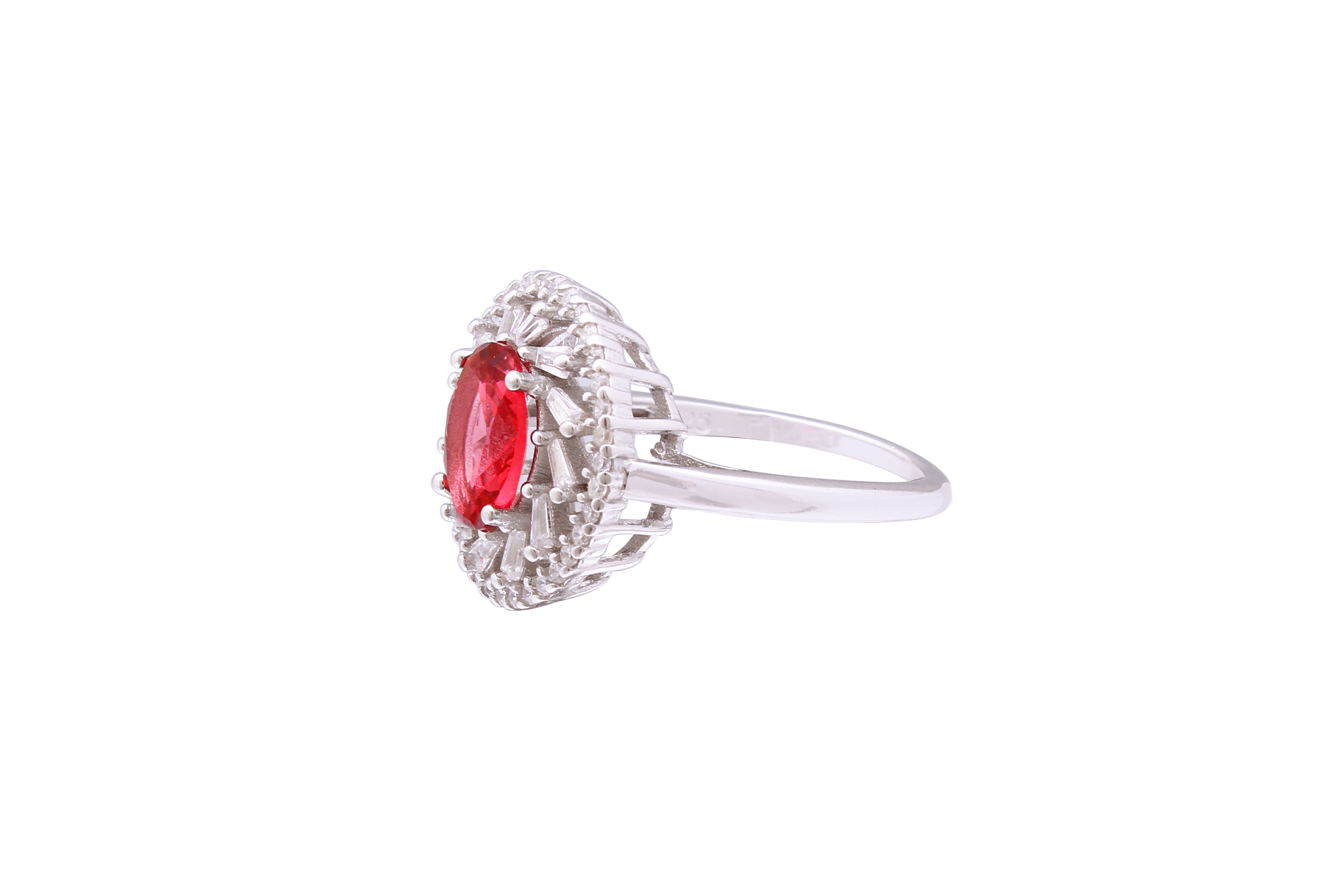 Asfour Crystal Halo Ring With Dark Rose Zircon Stone In 925 Sterling Silver RD0073-O5W-7