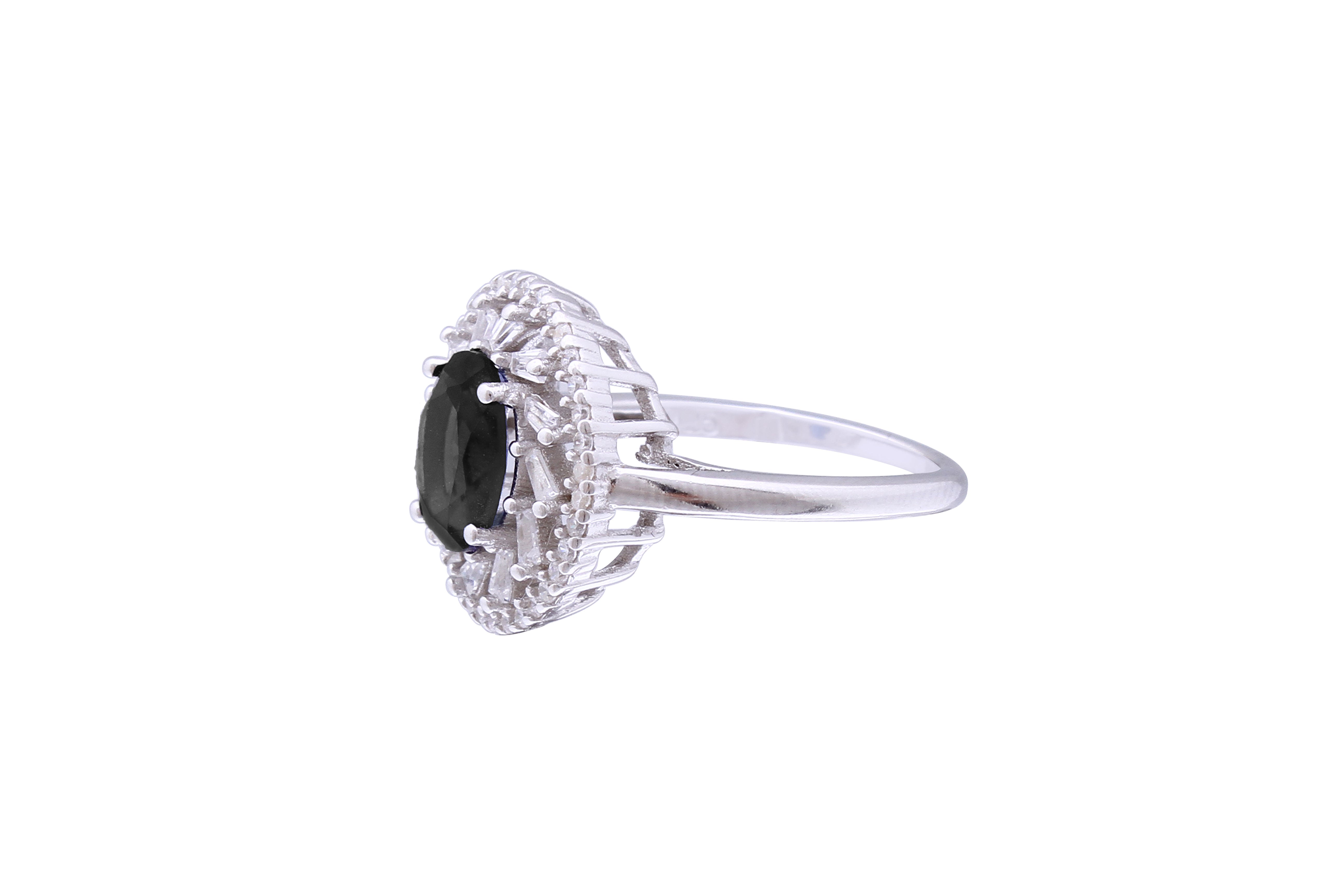 Asfour Crystal Halo Ring With Black Zircon Stone In 925 Sterling Silver RD0073-PW-8