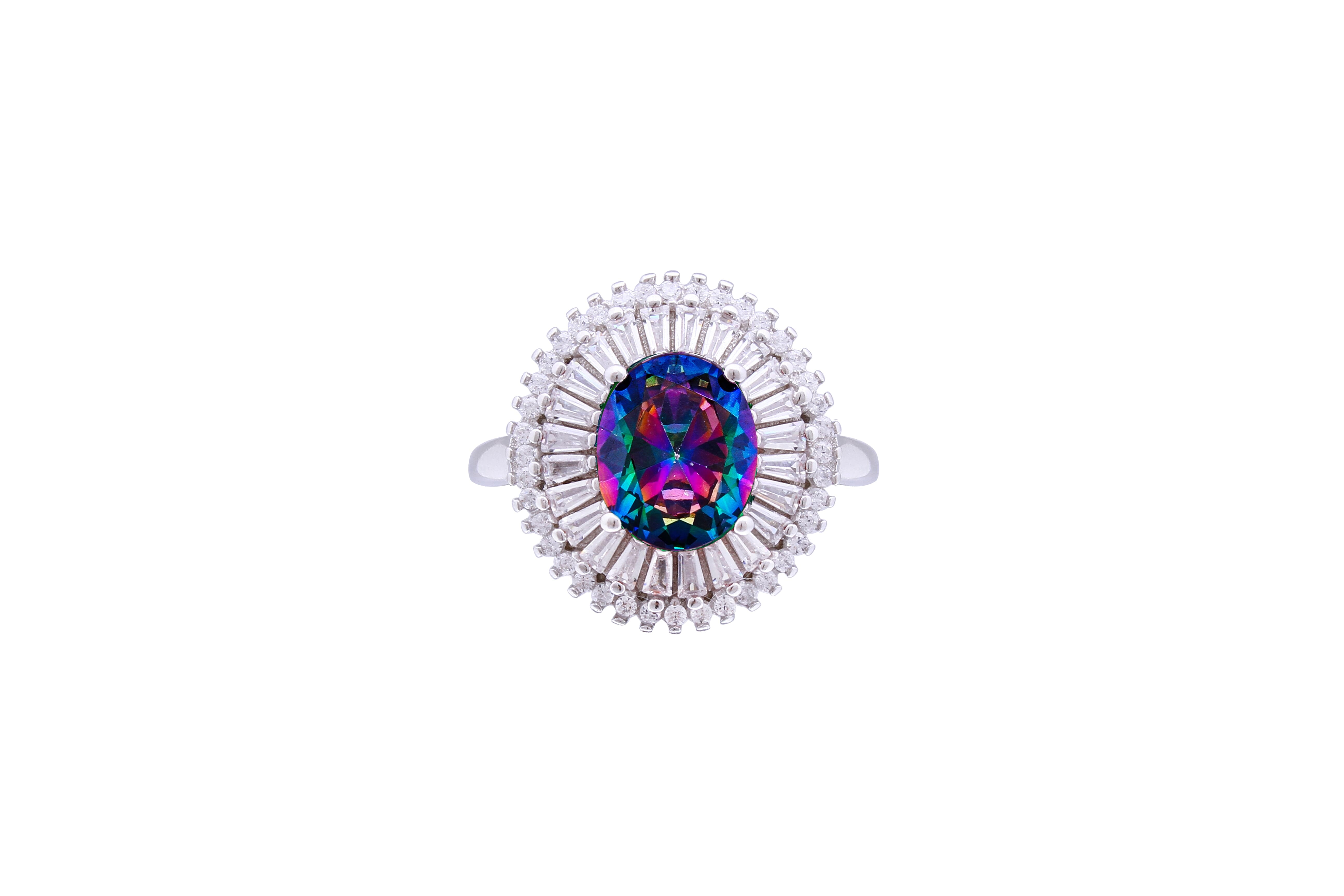 Asfour Crystal Cocktail Ring With Multi Color Zircon Stone In 925 Sterling Silver RD0074-APW-8