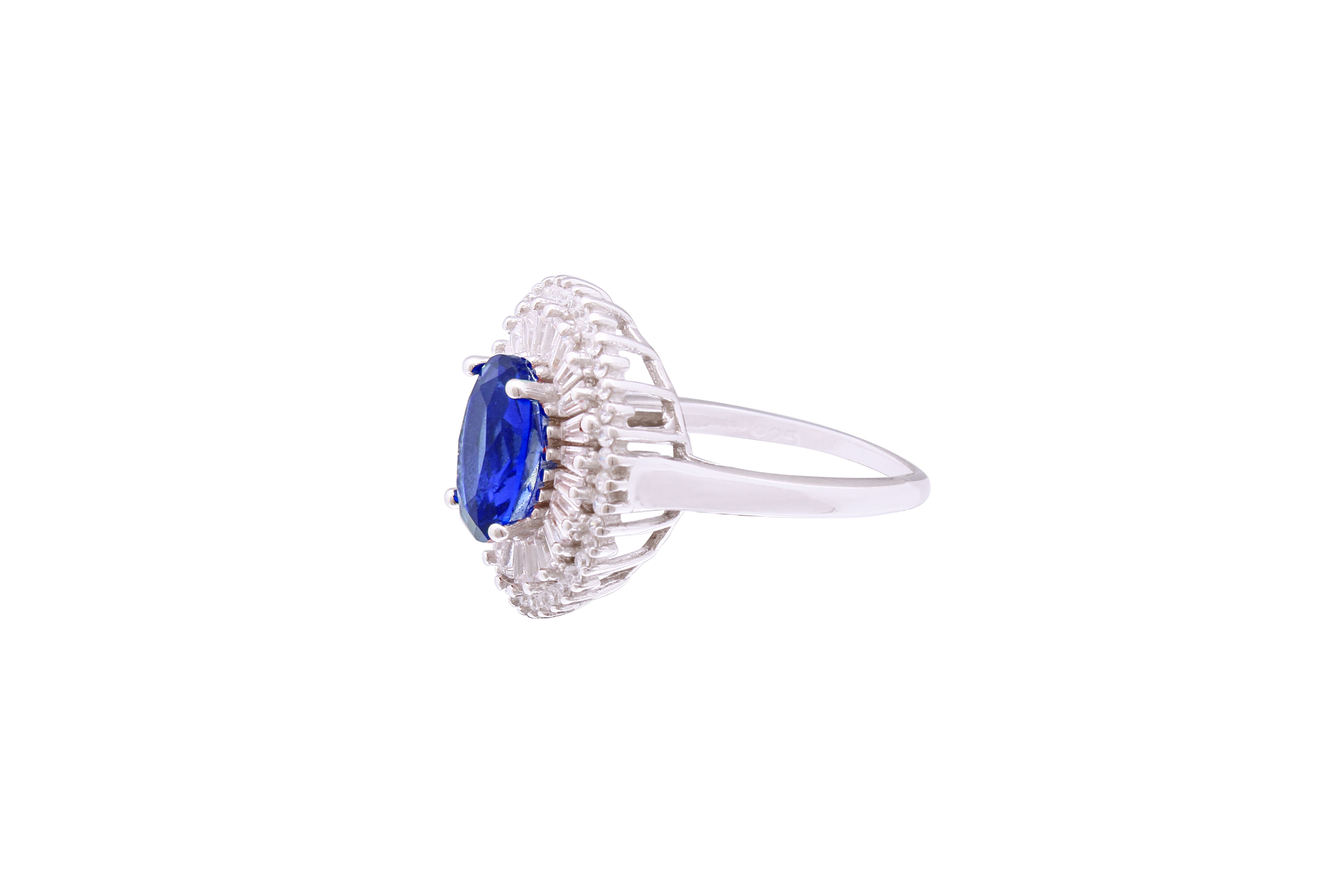 Asfour Crystal Cocktail Ring With Blue Oval Design In 925 Sterling Silver RD0074-BW-7