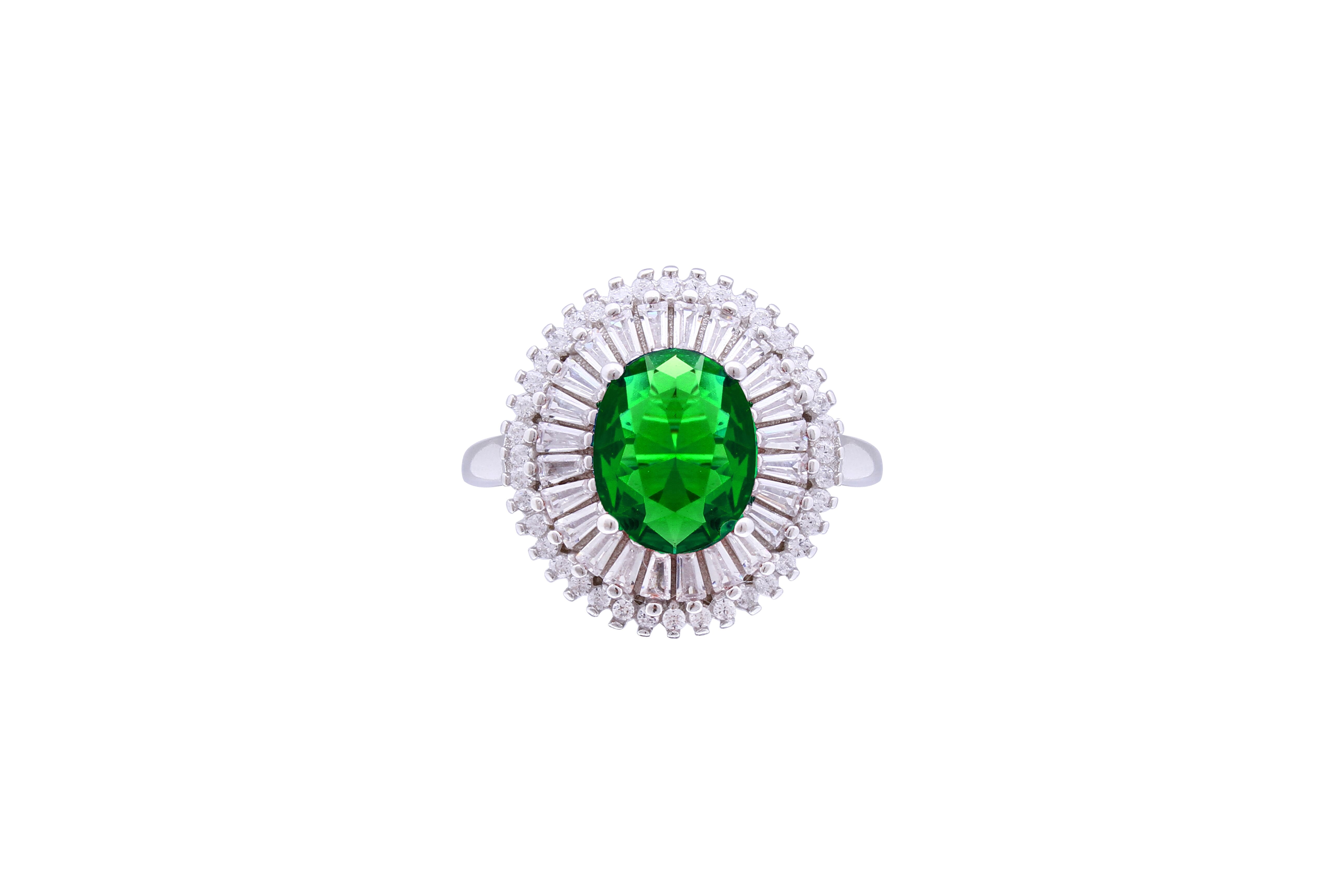 Asfour Crystal Cocktail Emerald Ring Inlaid With Zircon In 925 Sterling Silver RD0074-GW-7