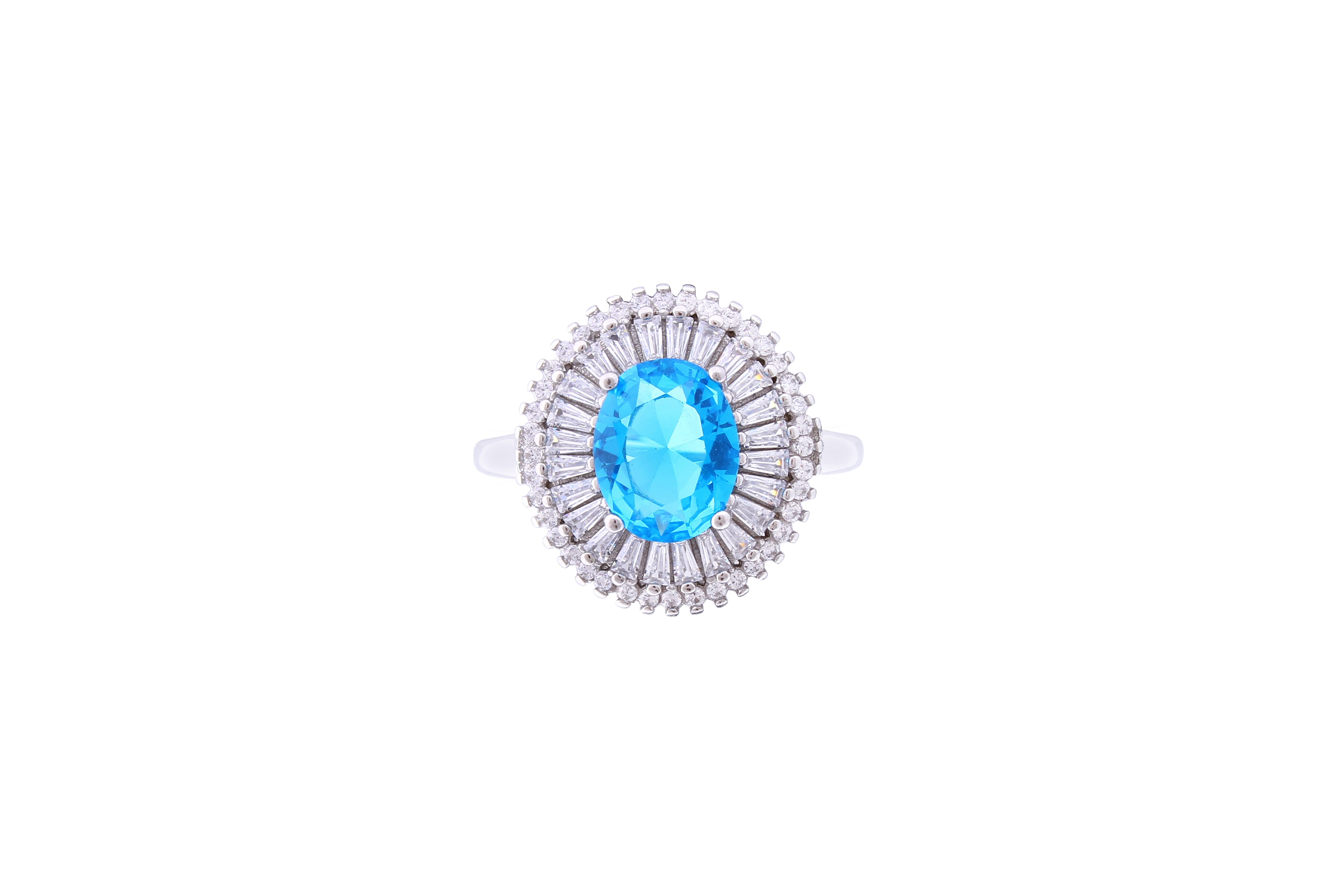 Asfour Crystal Cocktail Ring With Aquamarine Design In 925 Sterling Silver RD0074-MW-9