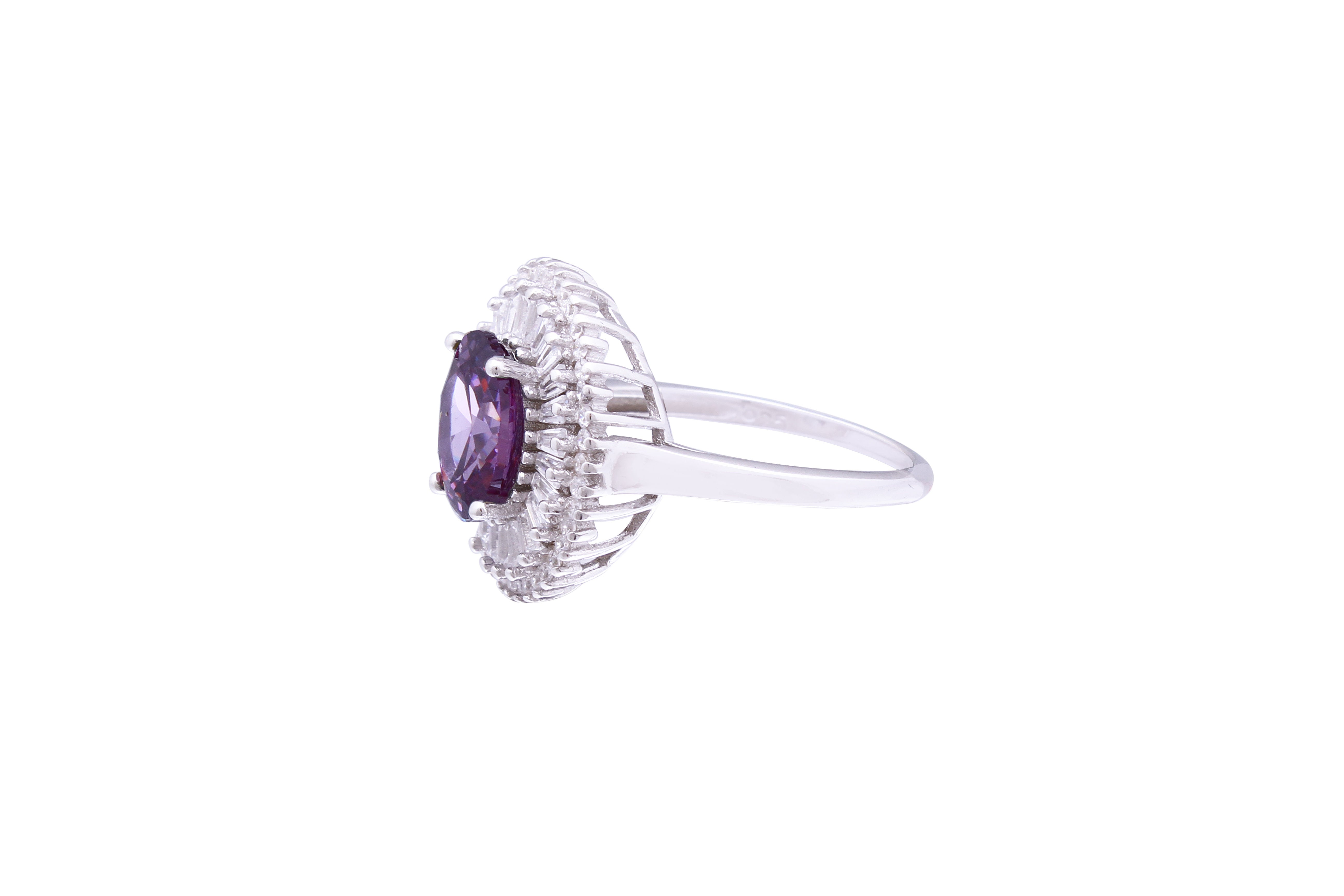 Asfour Crystal Cocktail Ring With Tenzanite Oval Design In 925 Sterling Silver RD0074-NW-7