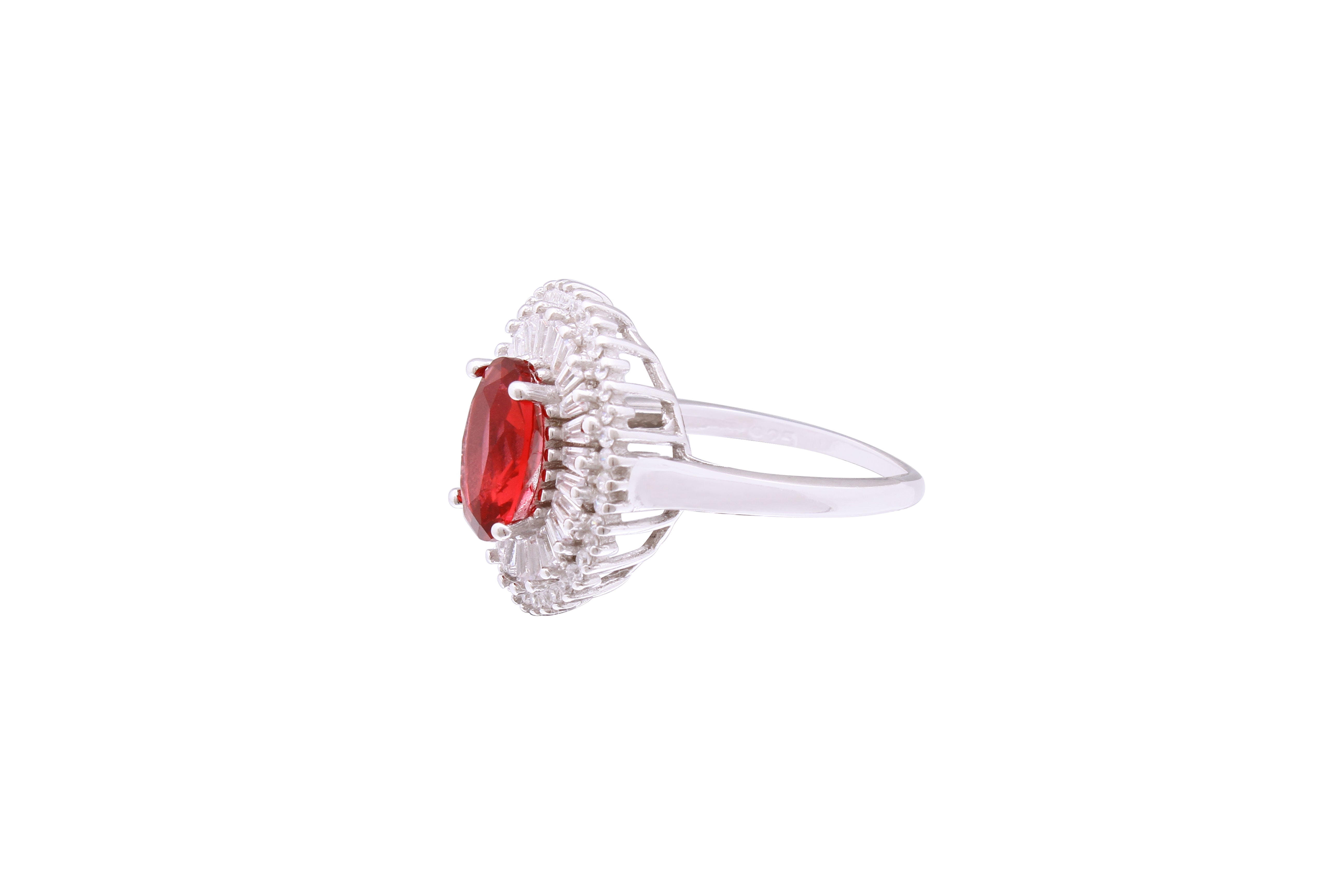 Asfour Crystal Cocktail Ring With Dark Rose Oval Design In 925 Sterling Silver RD0074-O5W-7